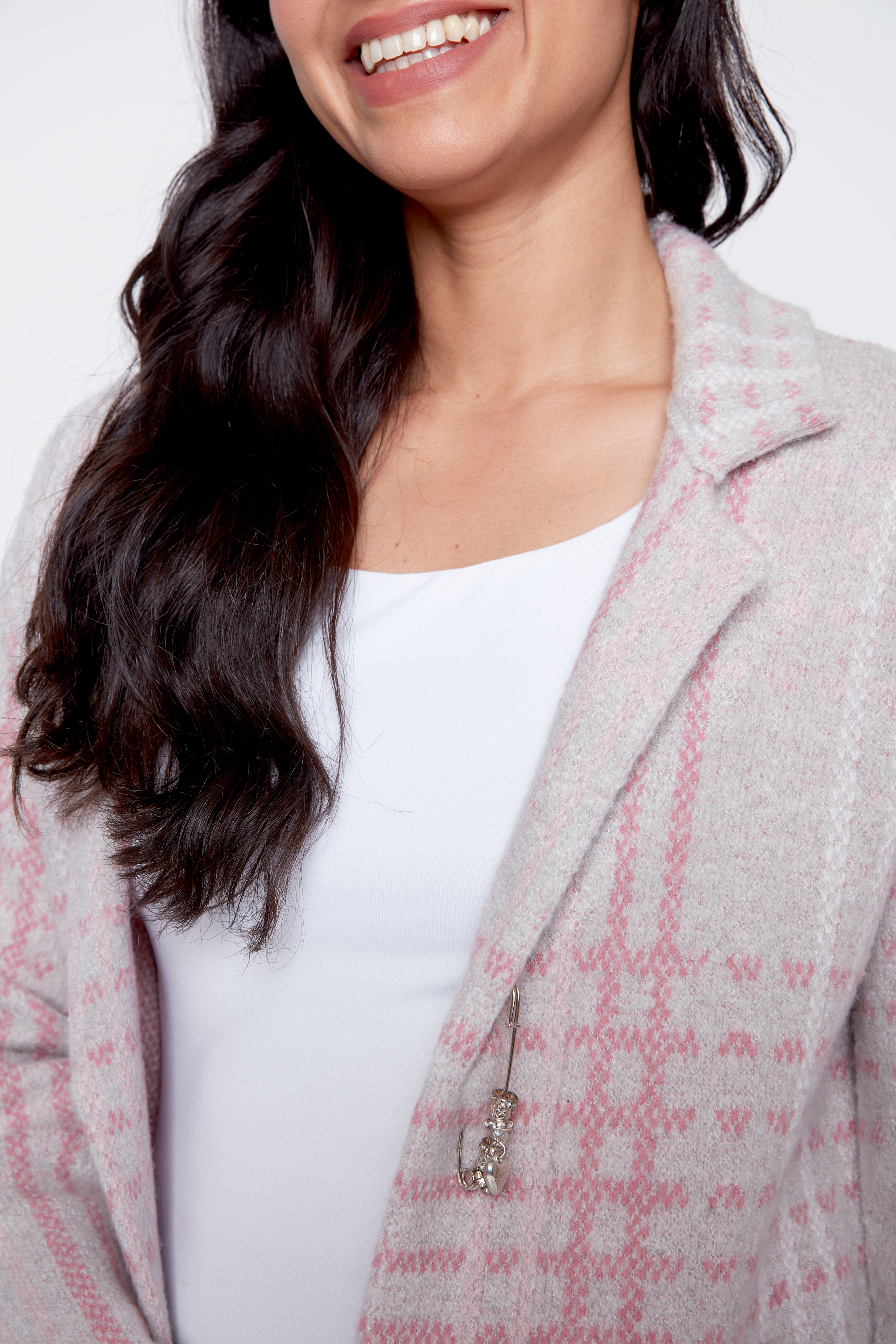 Plaid eyelash cardigan