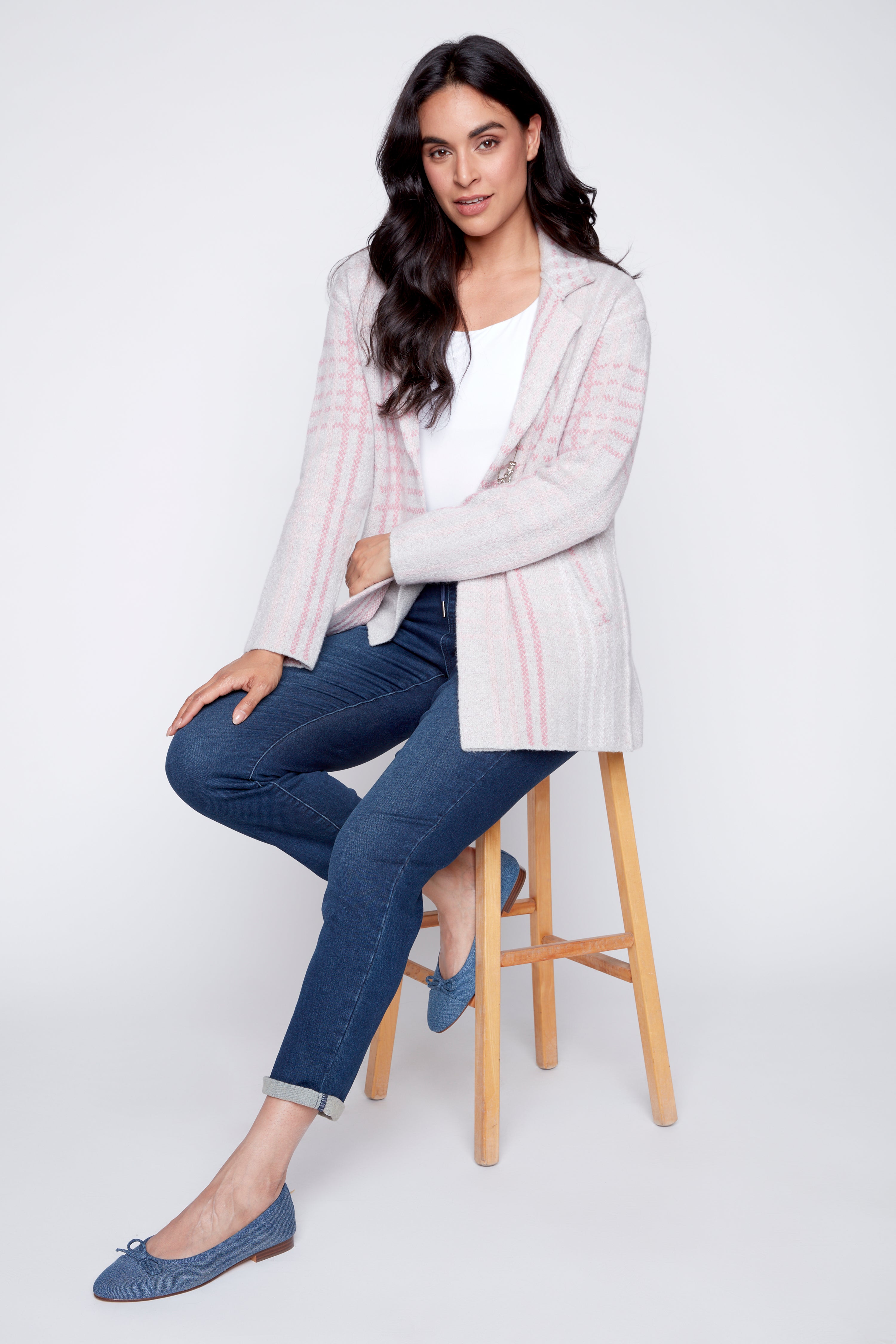 Plaid eyelash cardigan
