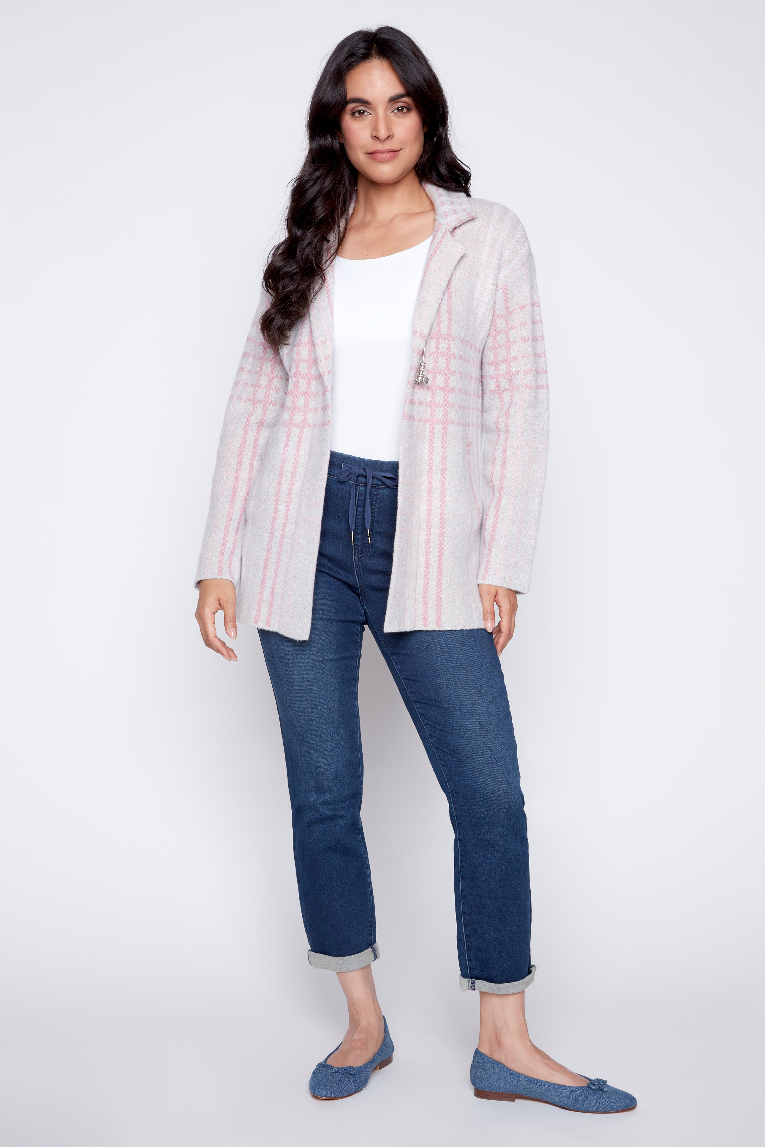 Plaid eyelash cardigan