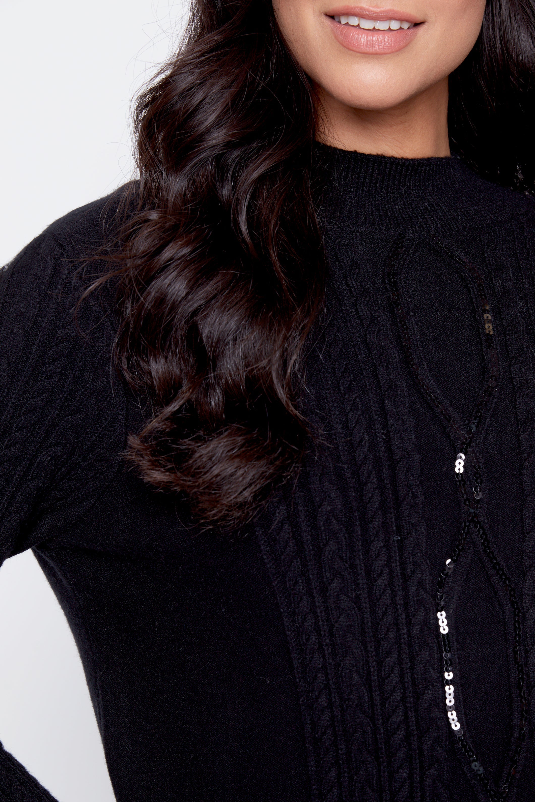 Sequin detail cable sweater