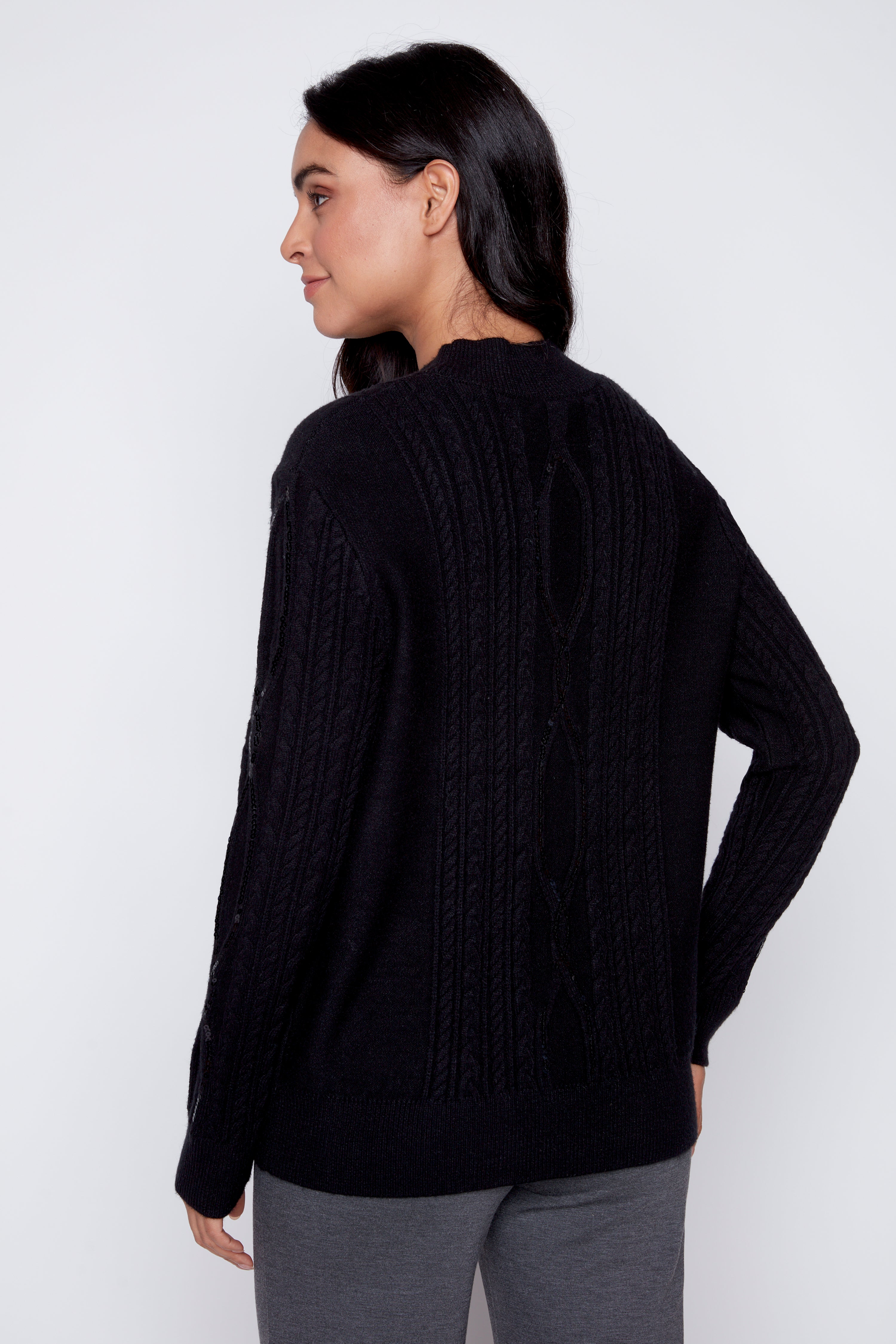Sequin detail cable sweater