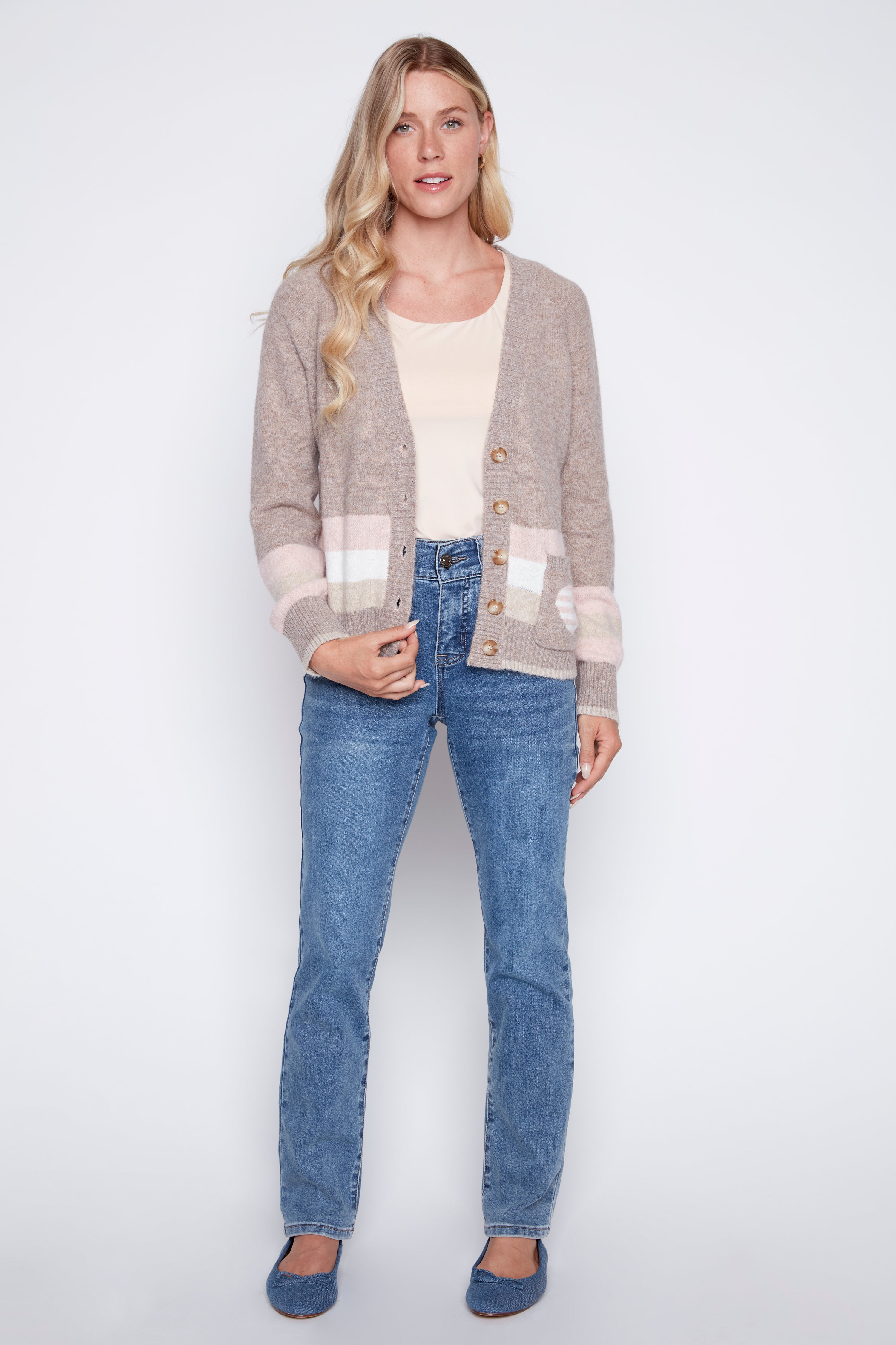 Stripe hem cardigan