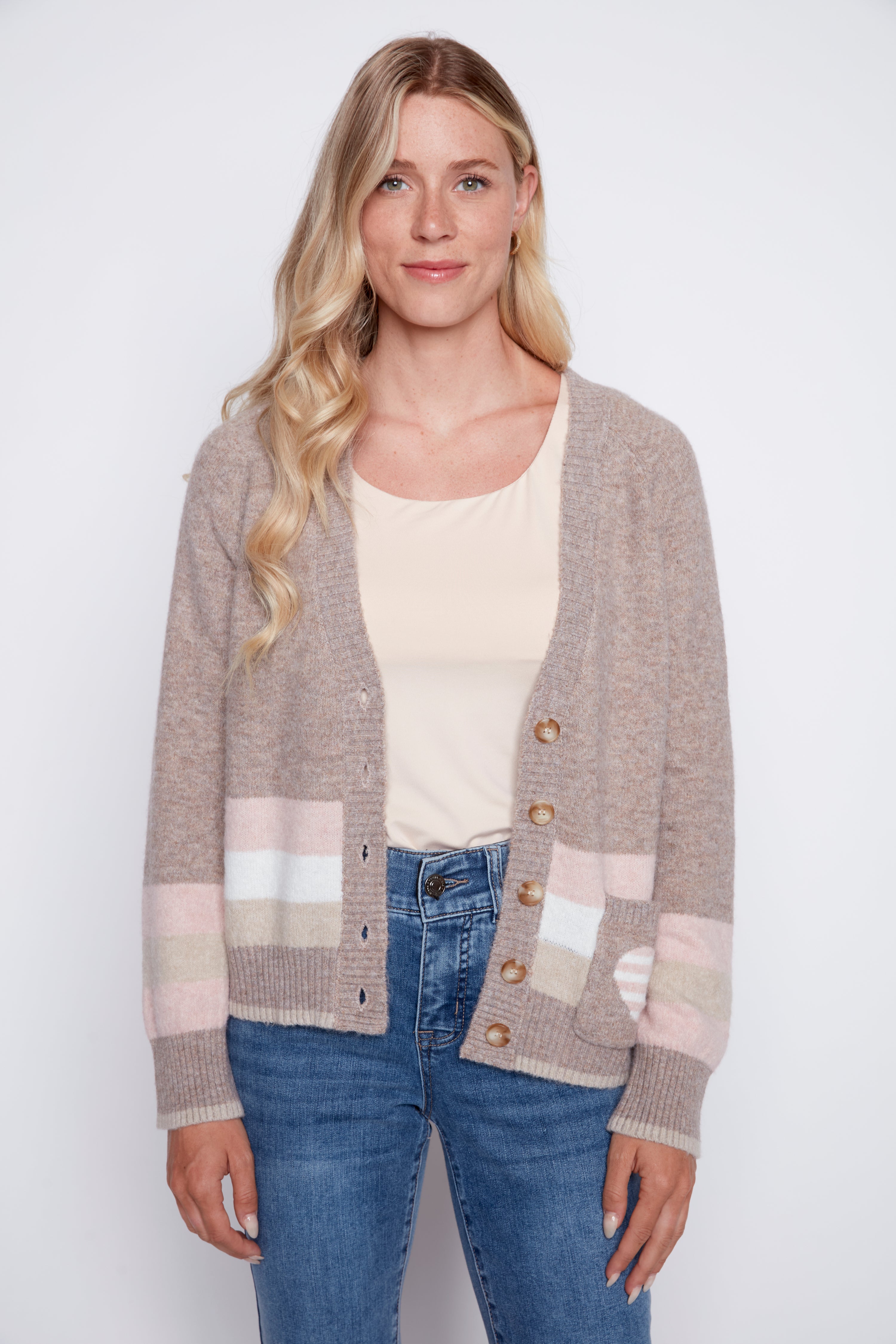 Stripe hem cardigan
