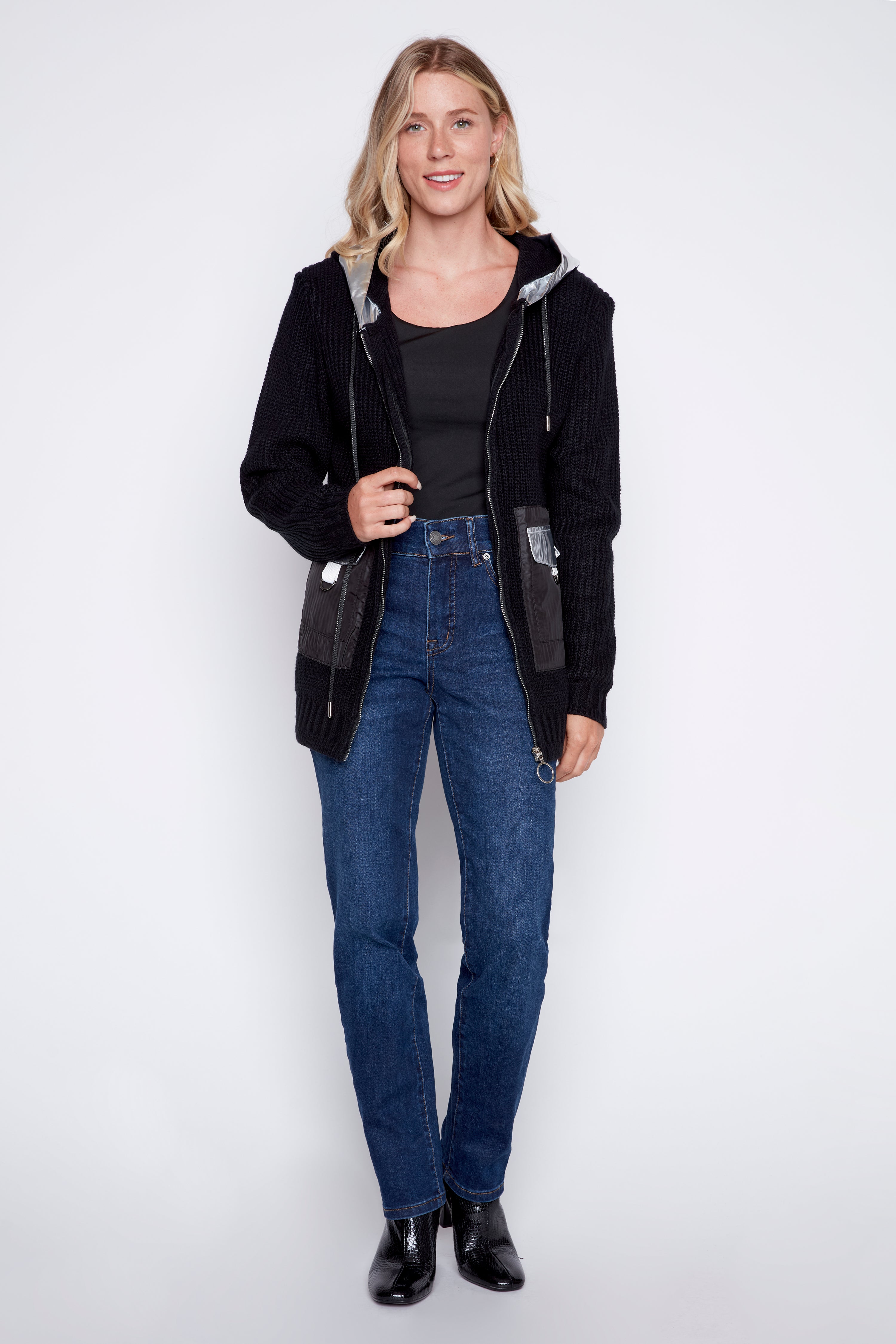 Hooded silver trim cardigan