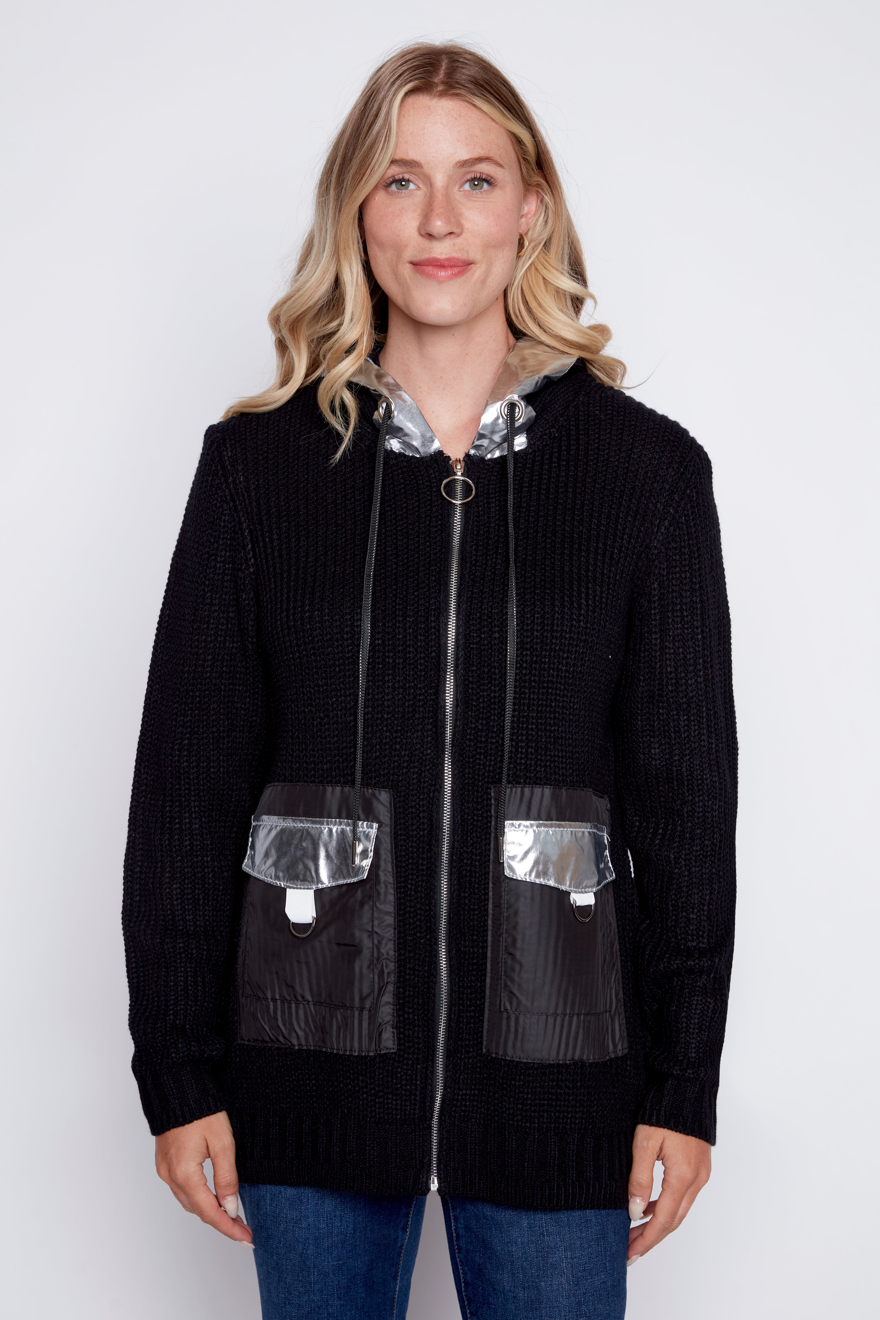 Hooded silver trim cardigan