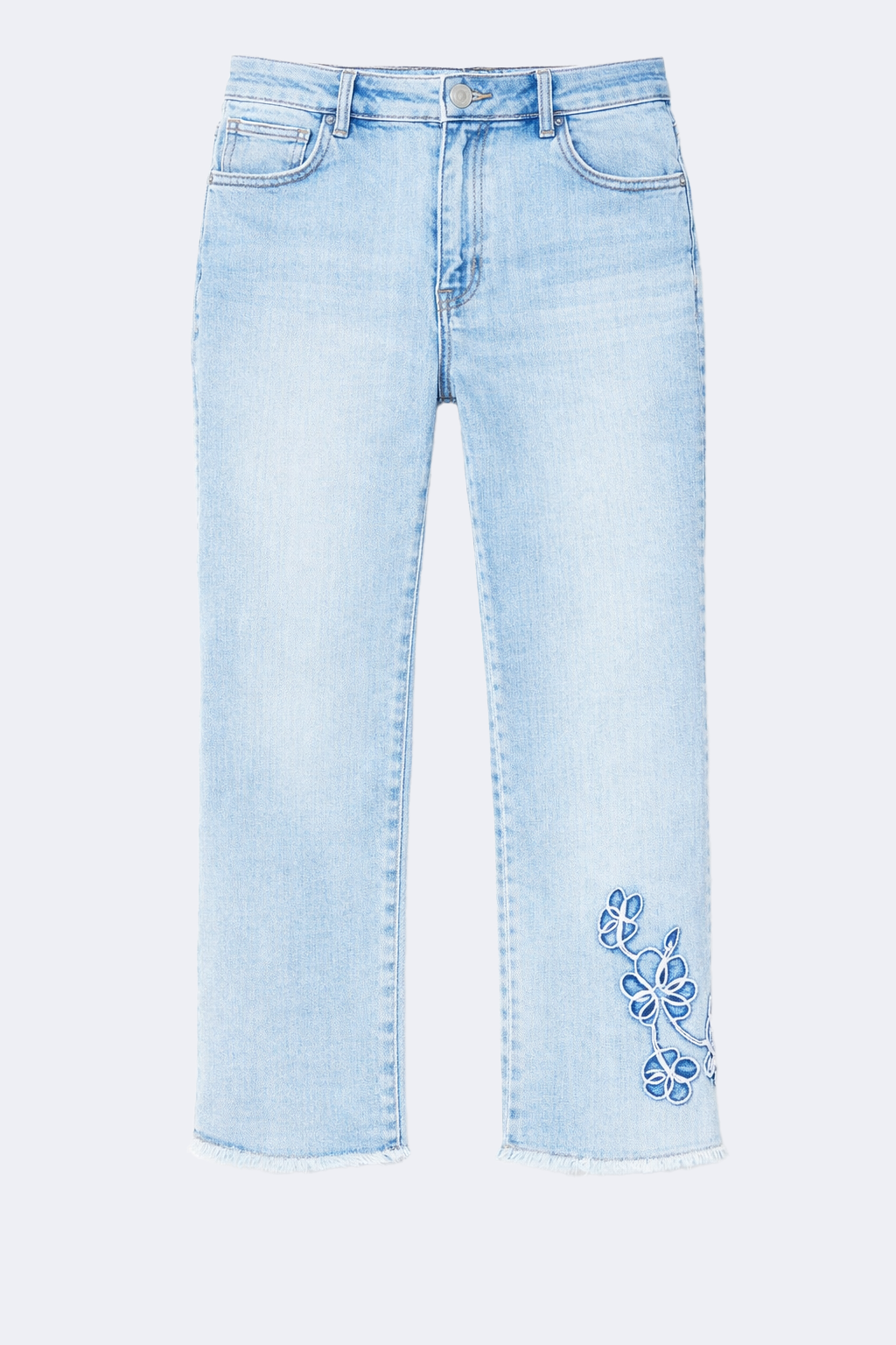 Slim leg embroidered hem jean
