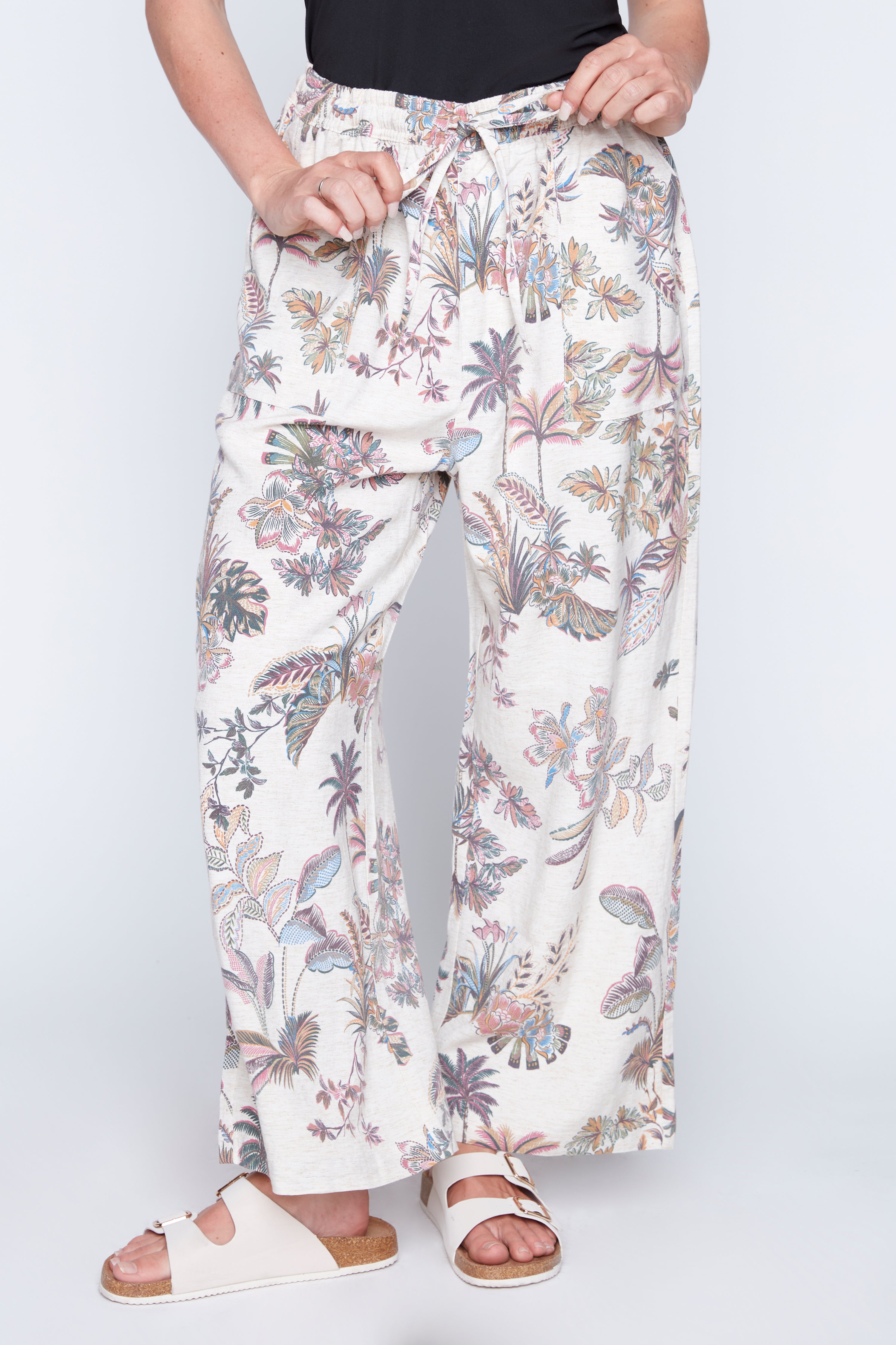 Le pantalon imprimé en mélange de coton et lin