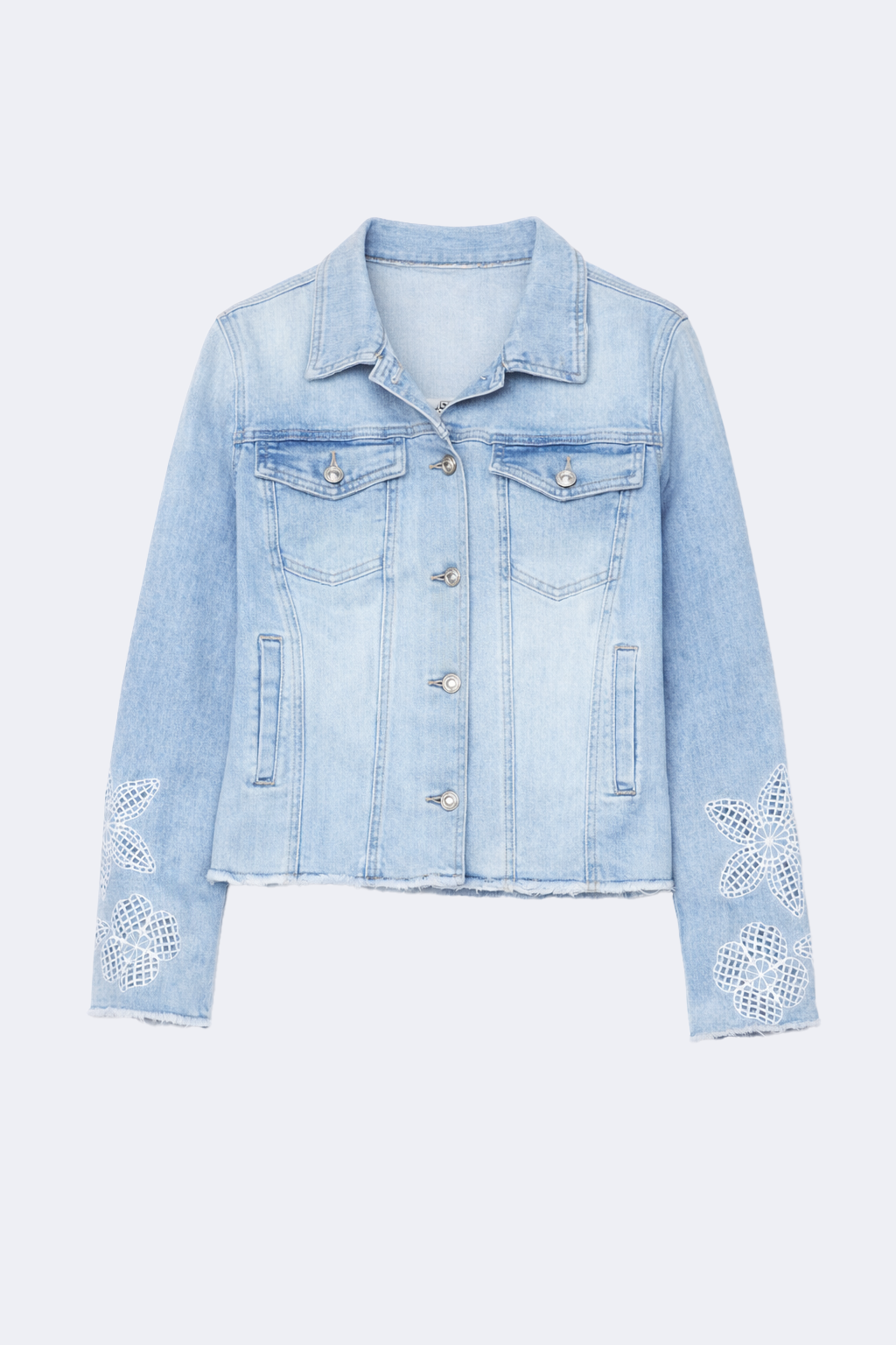 Floral embroidery crop jean jacket