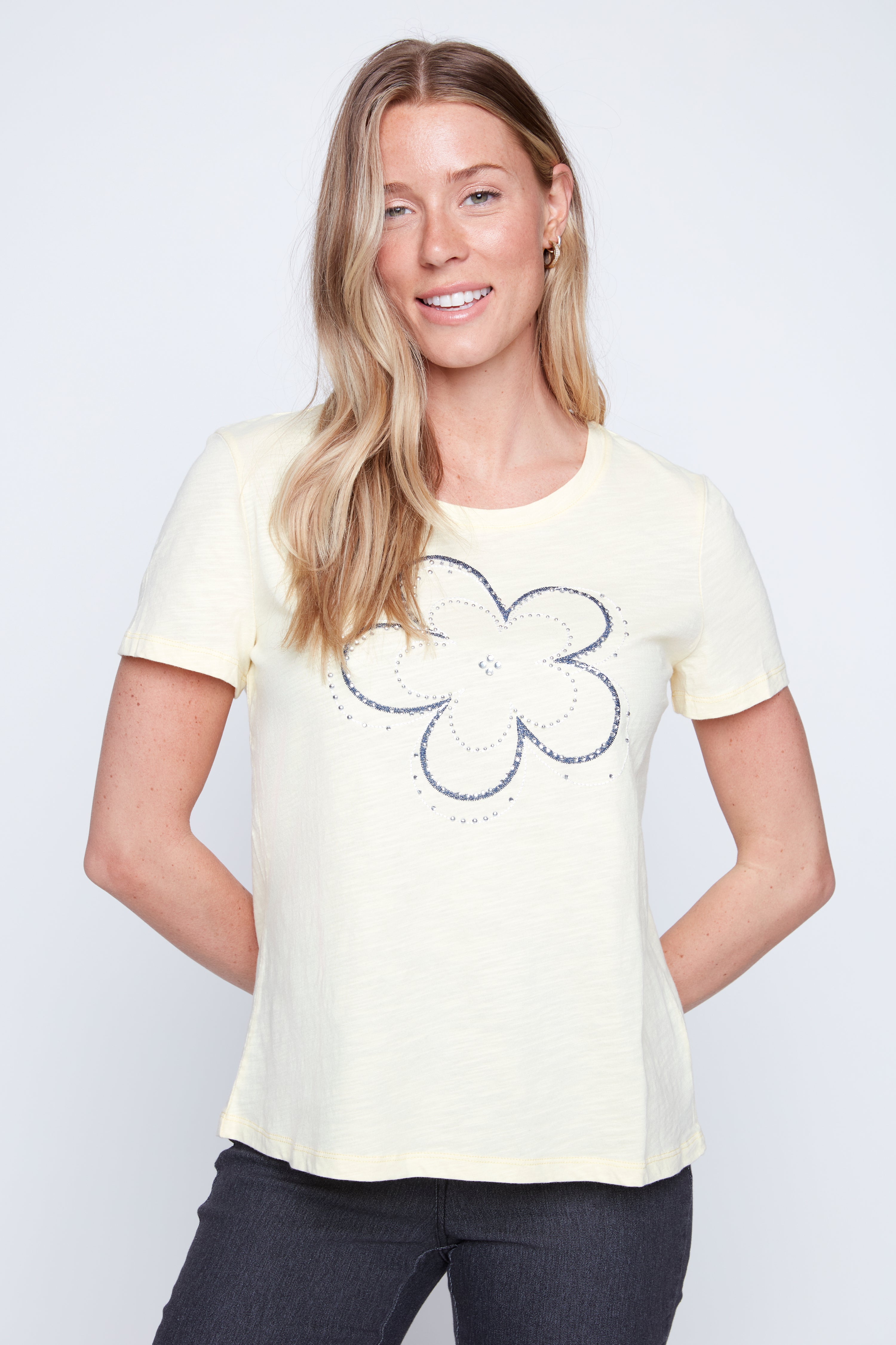 Soft yellow floral graphic t-shirt