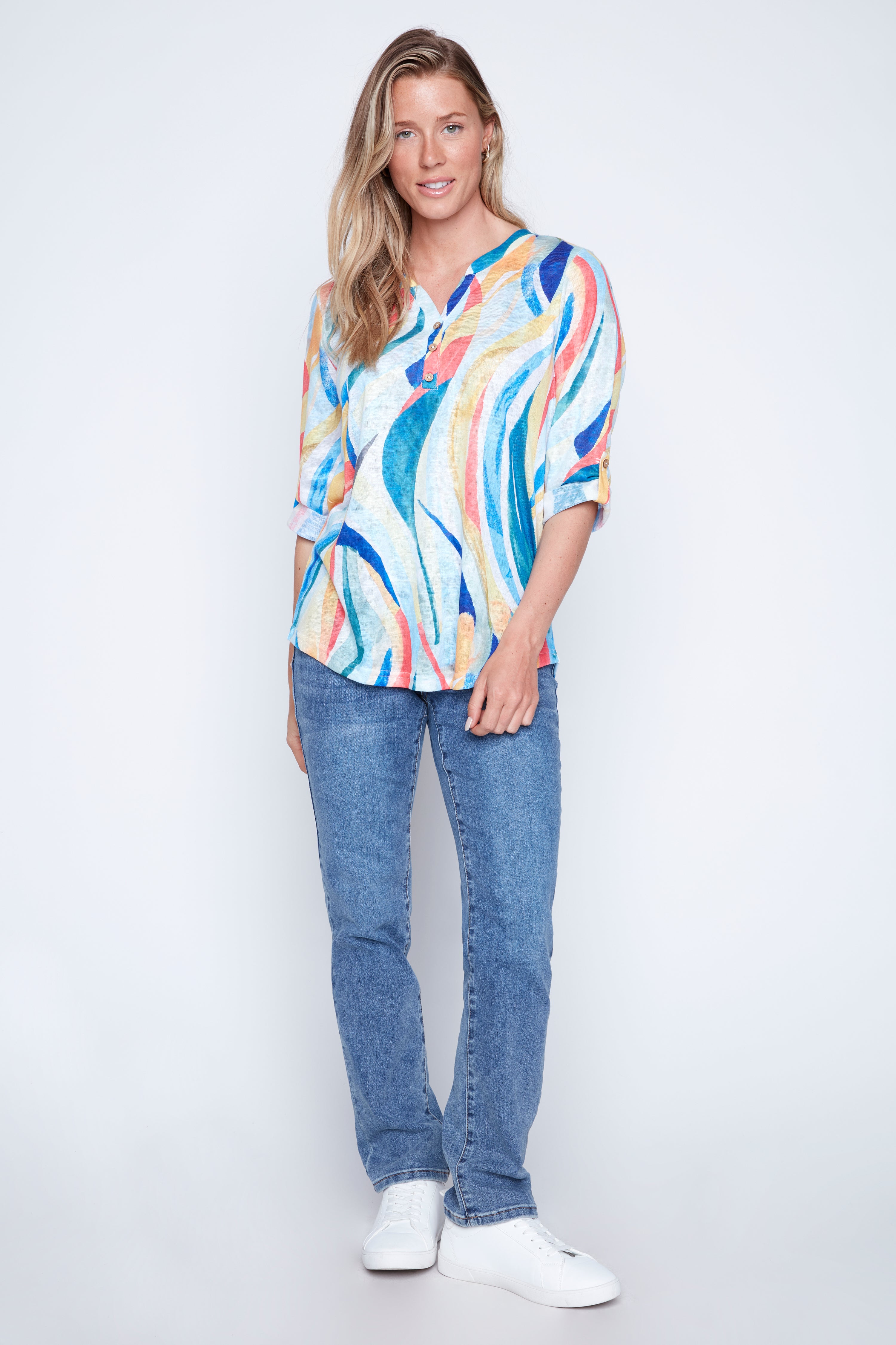 Abstract print Henley blouse