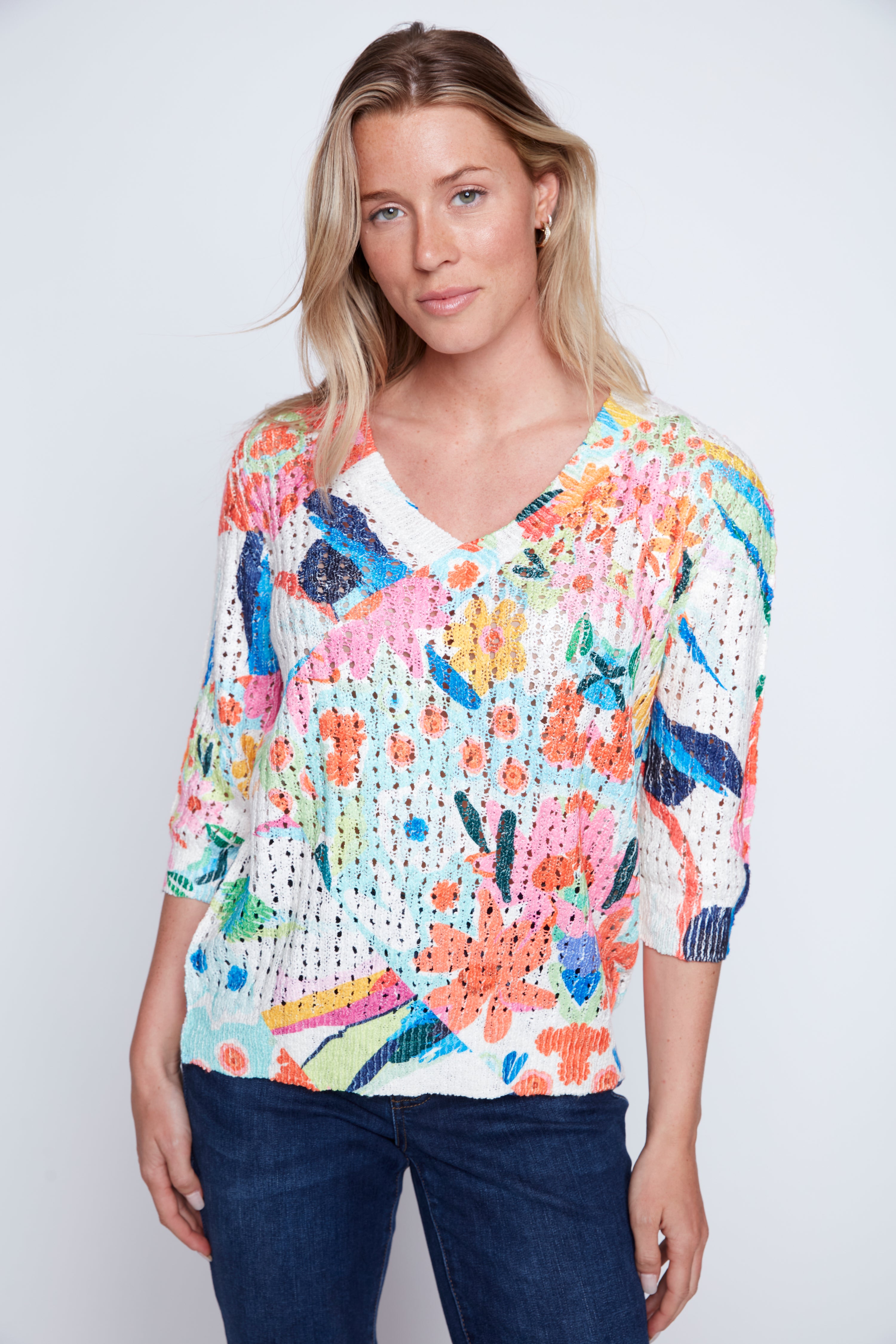 Multi color floral crochet sweater