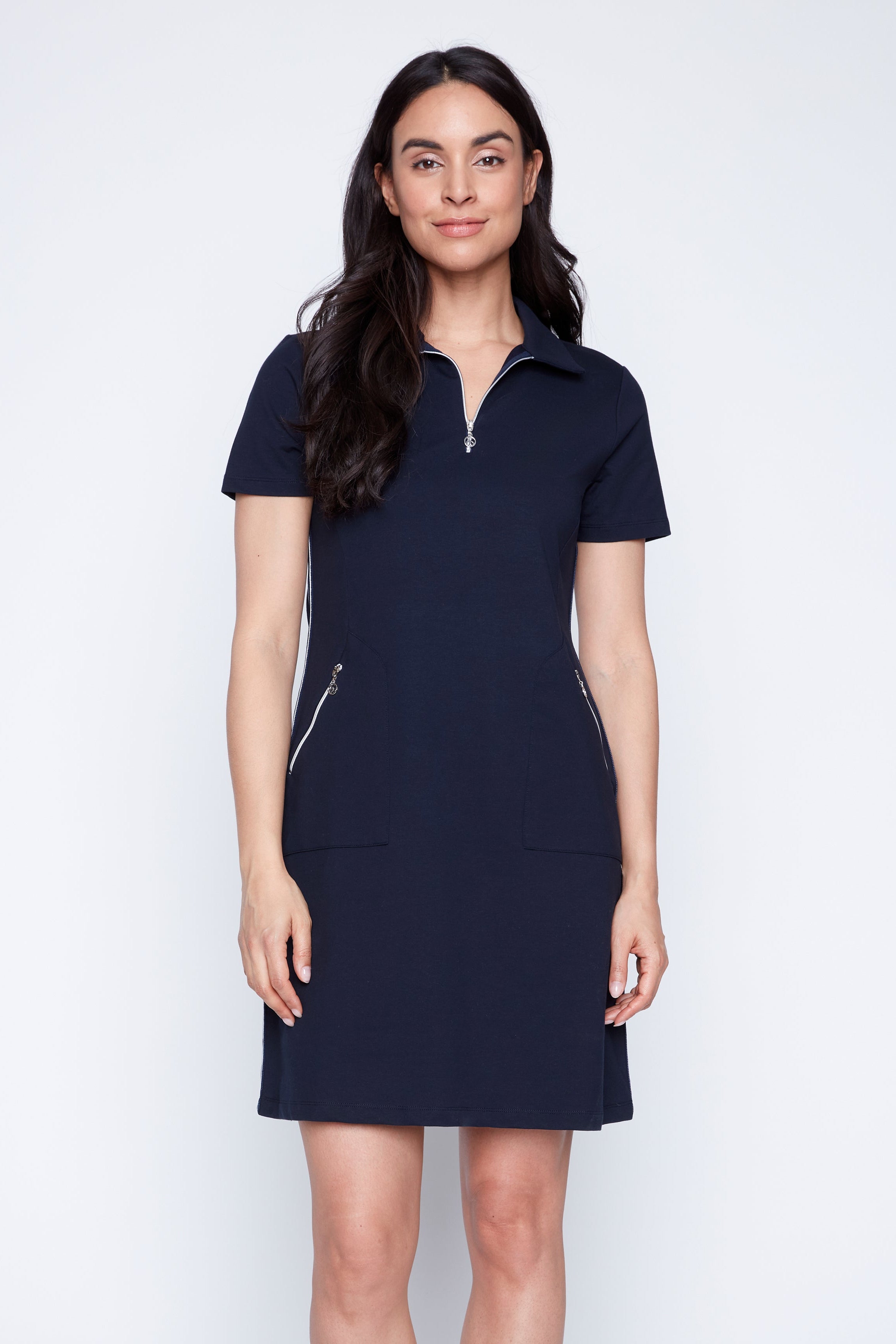 Solid cotton polo dress