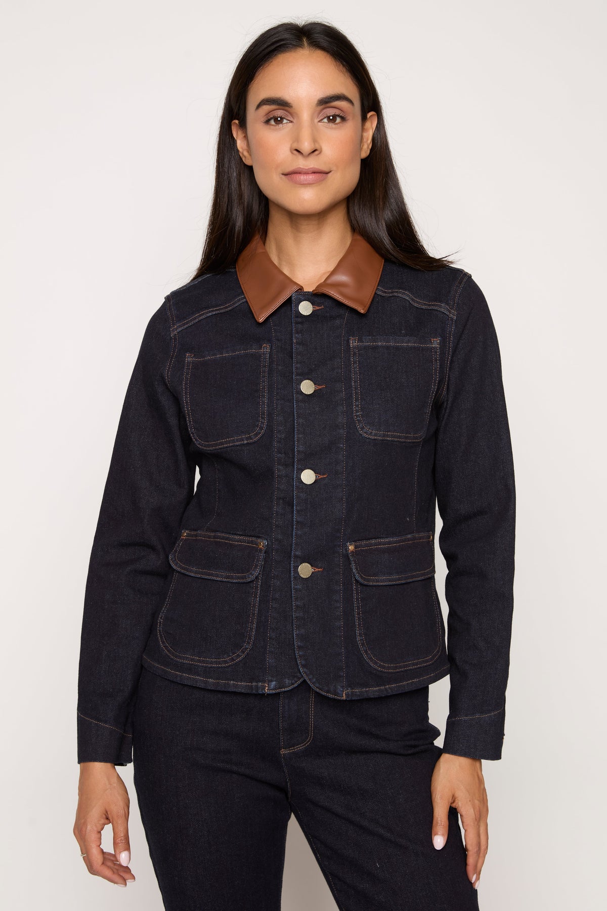 Corduroy Collar Denim Blazer in indigo