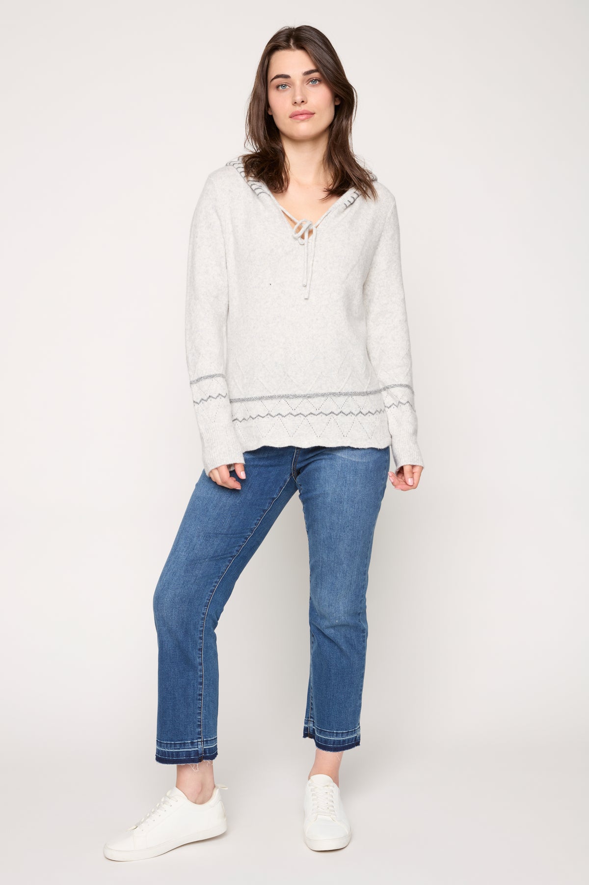 Hooded Sweater with Pointelle Detail