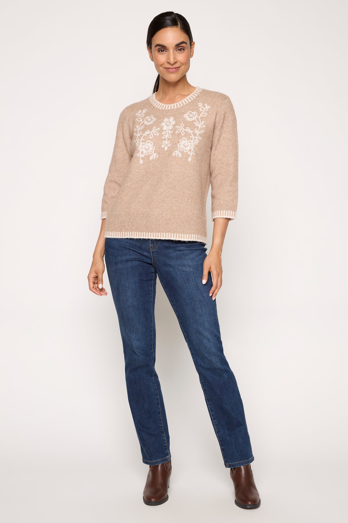Floral Embroidery Cotton Sweater