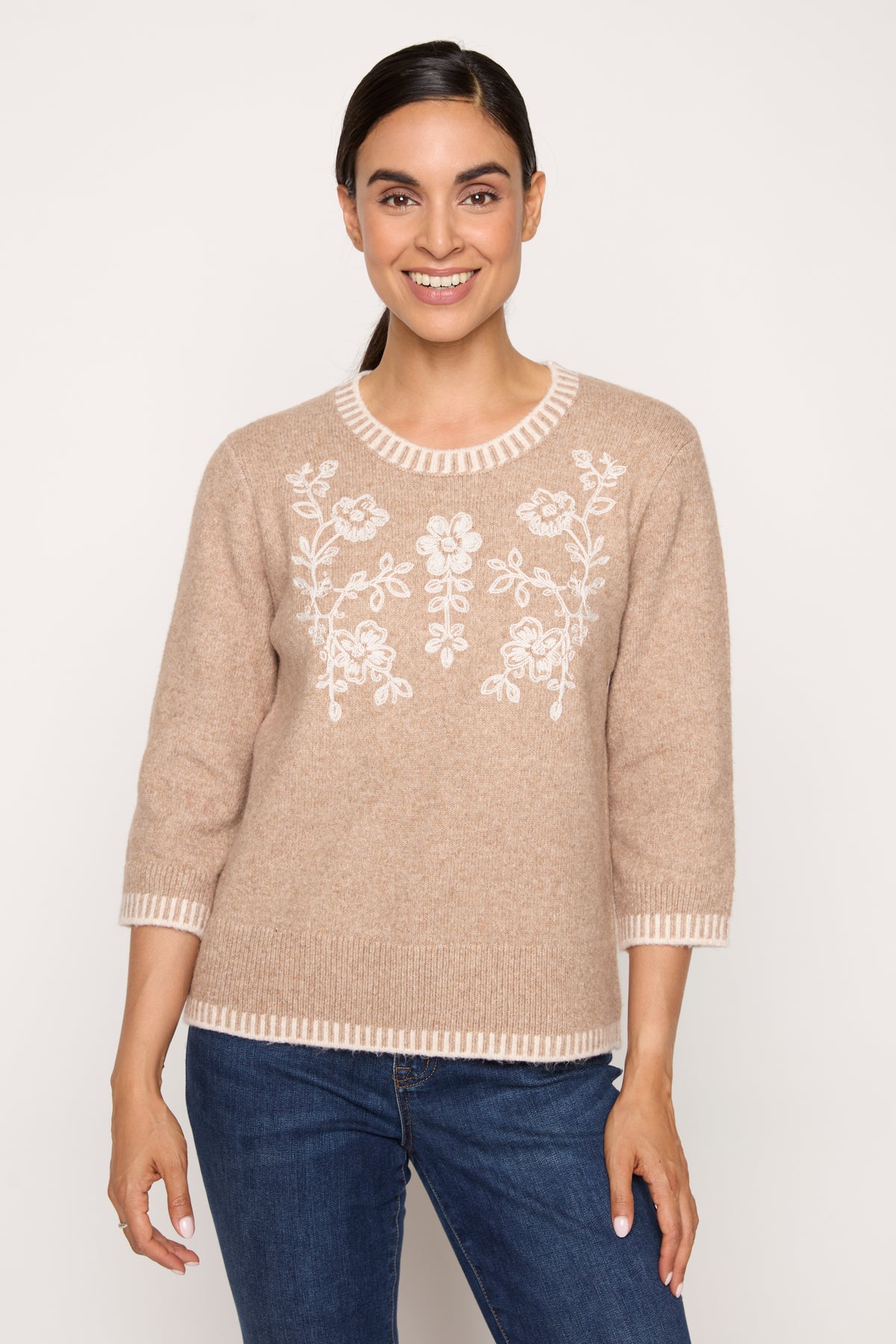 Floral Embroidery Cotton Sweater