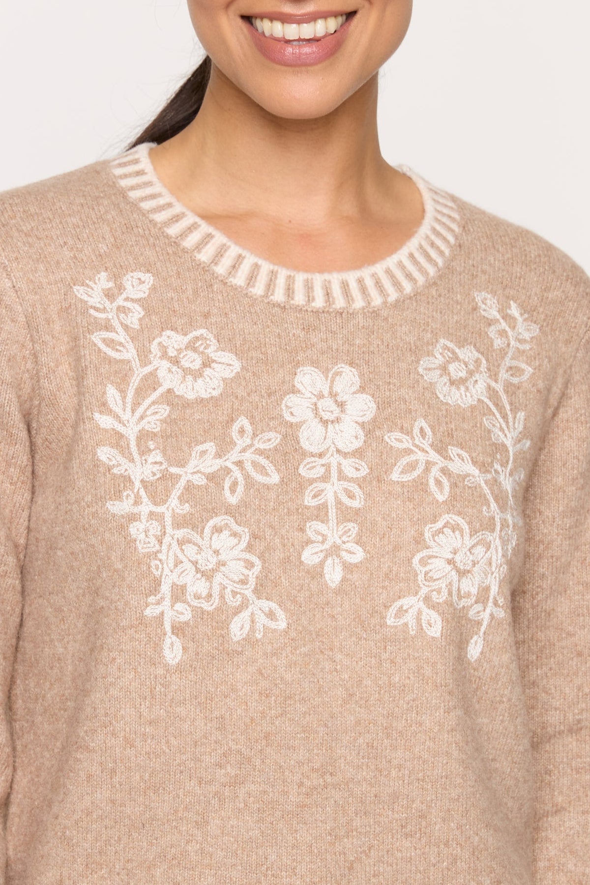 Floral Embroidery Cotton Sweater