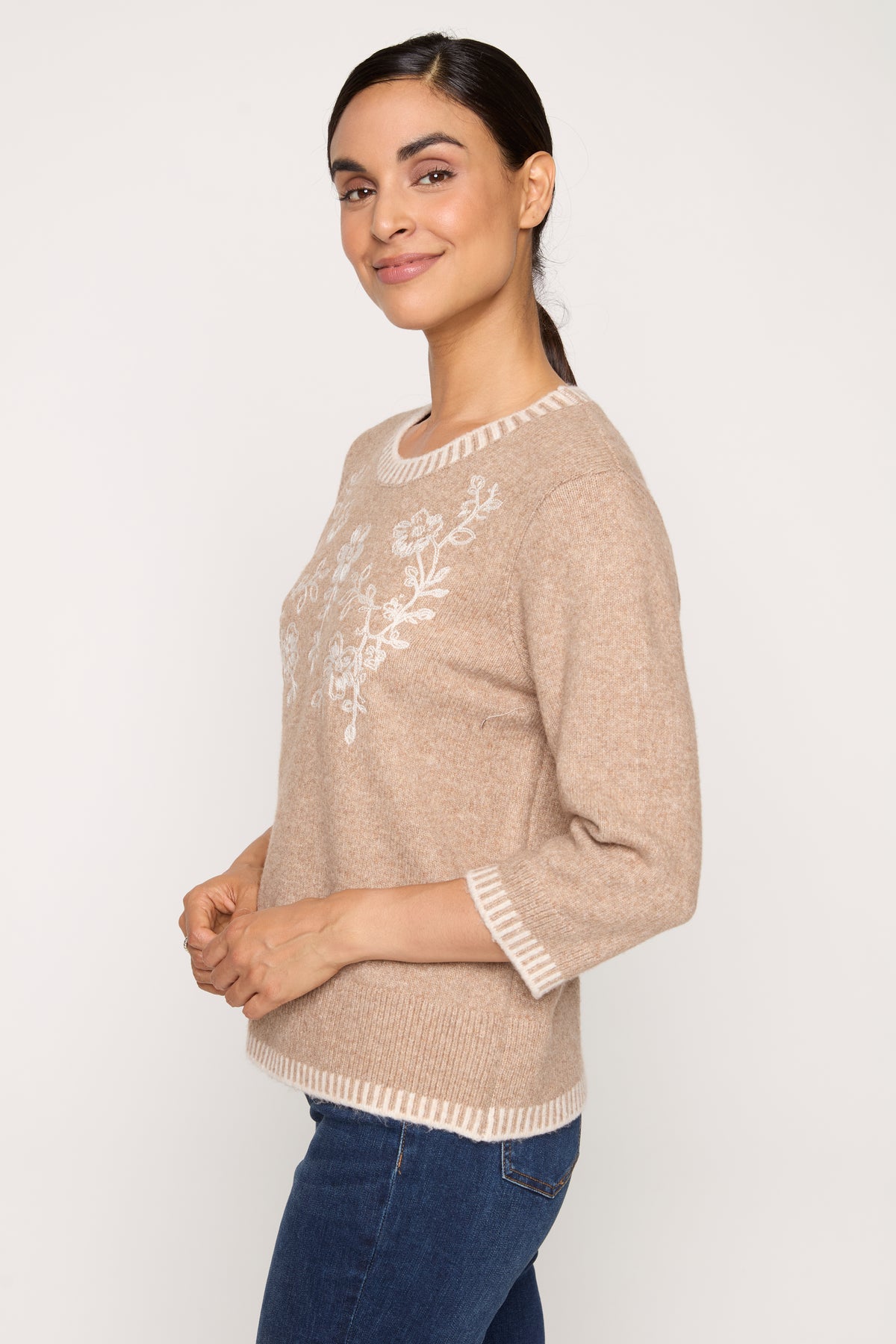 Floral Embroidery Cotton Sweater