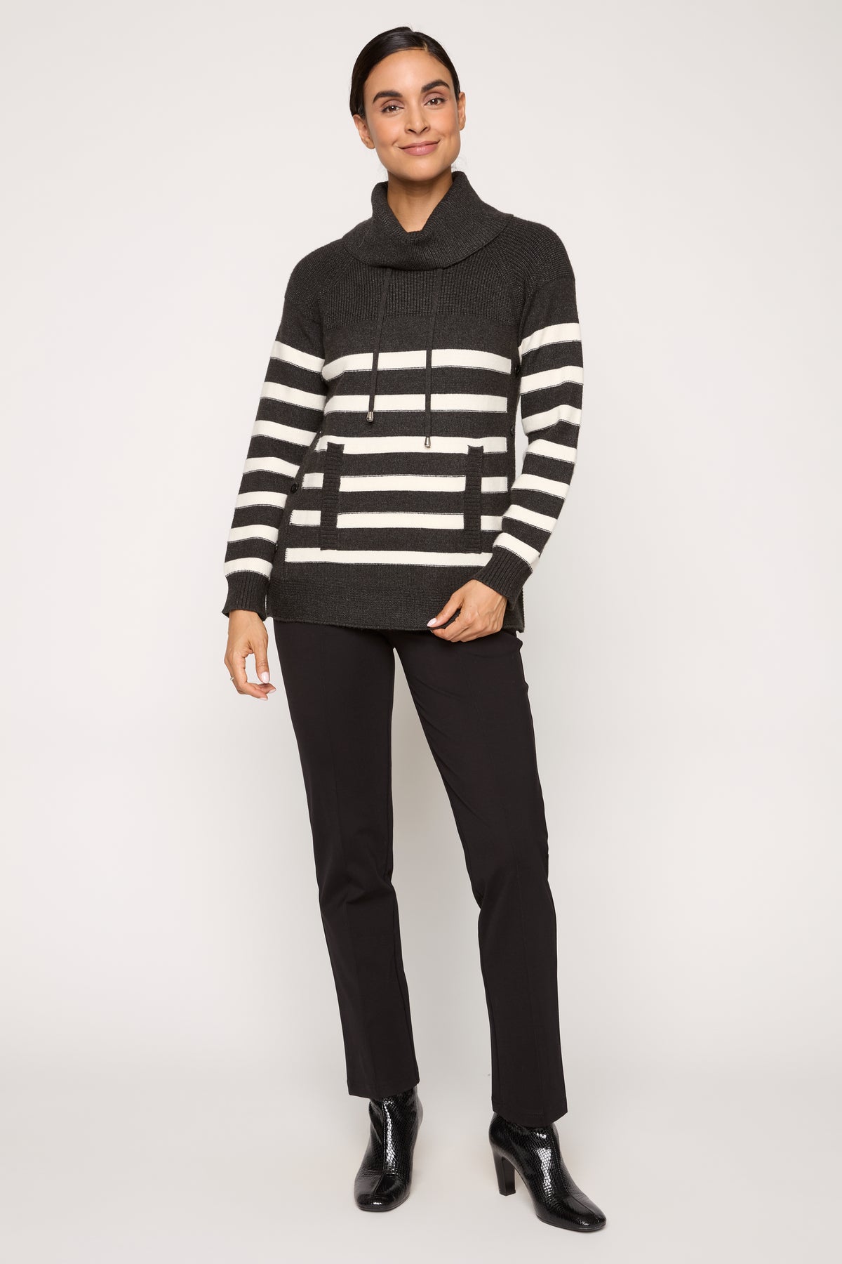 Striped Cowl Neck Sweater