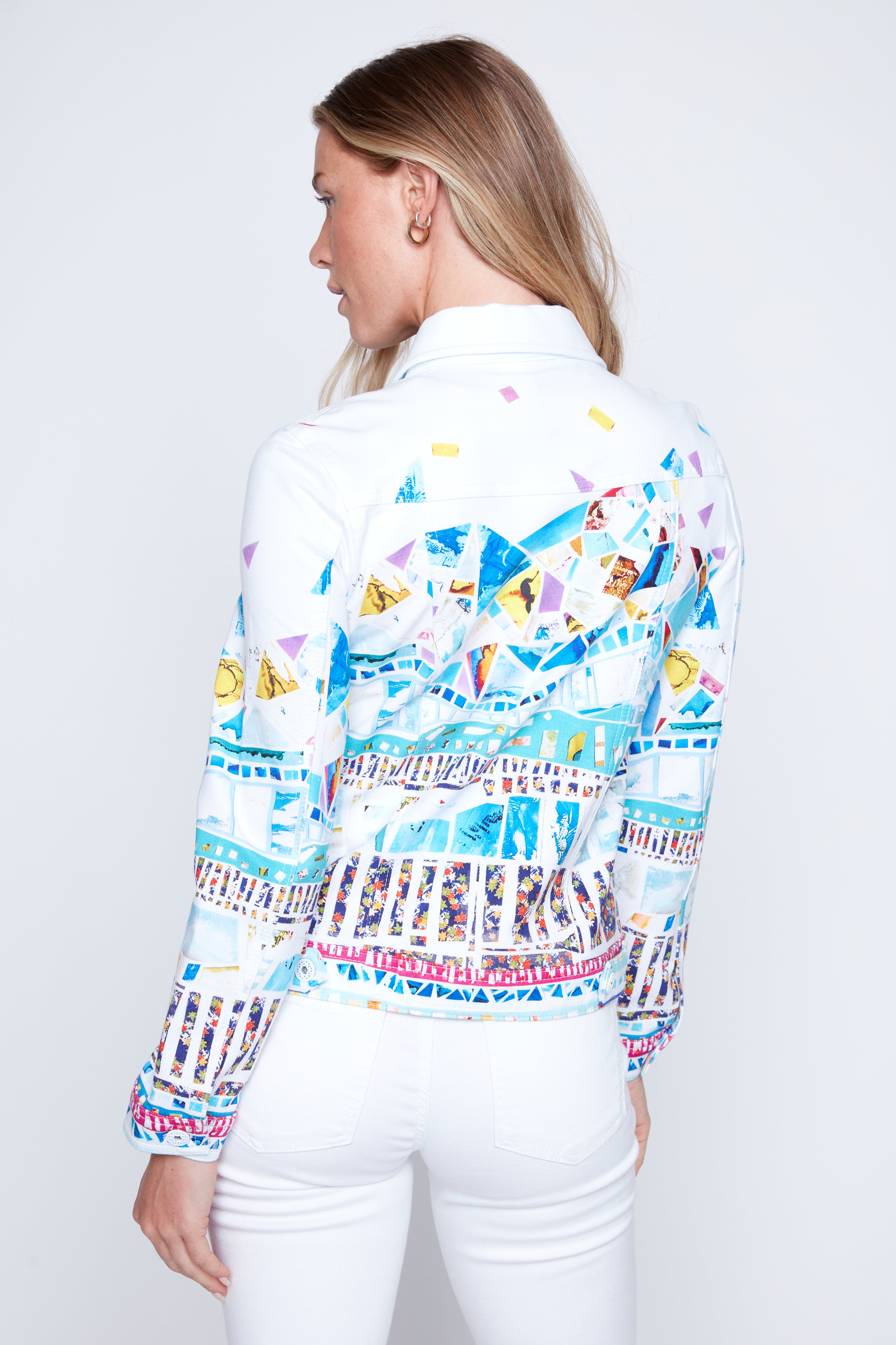 Mosaic border knit jacket