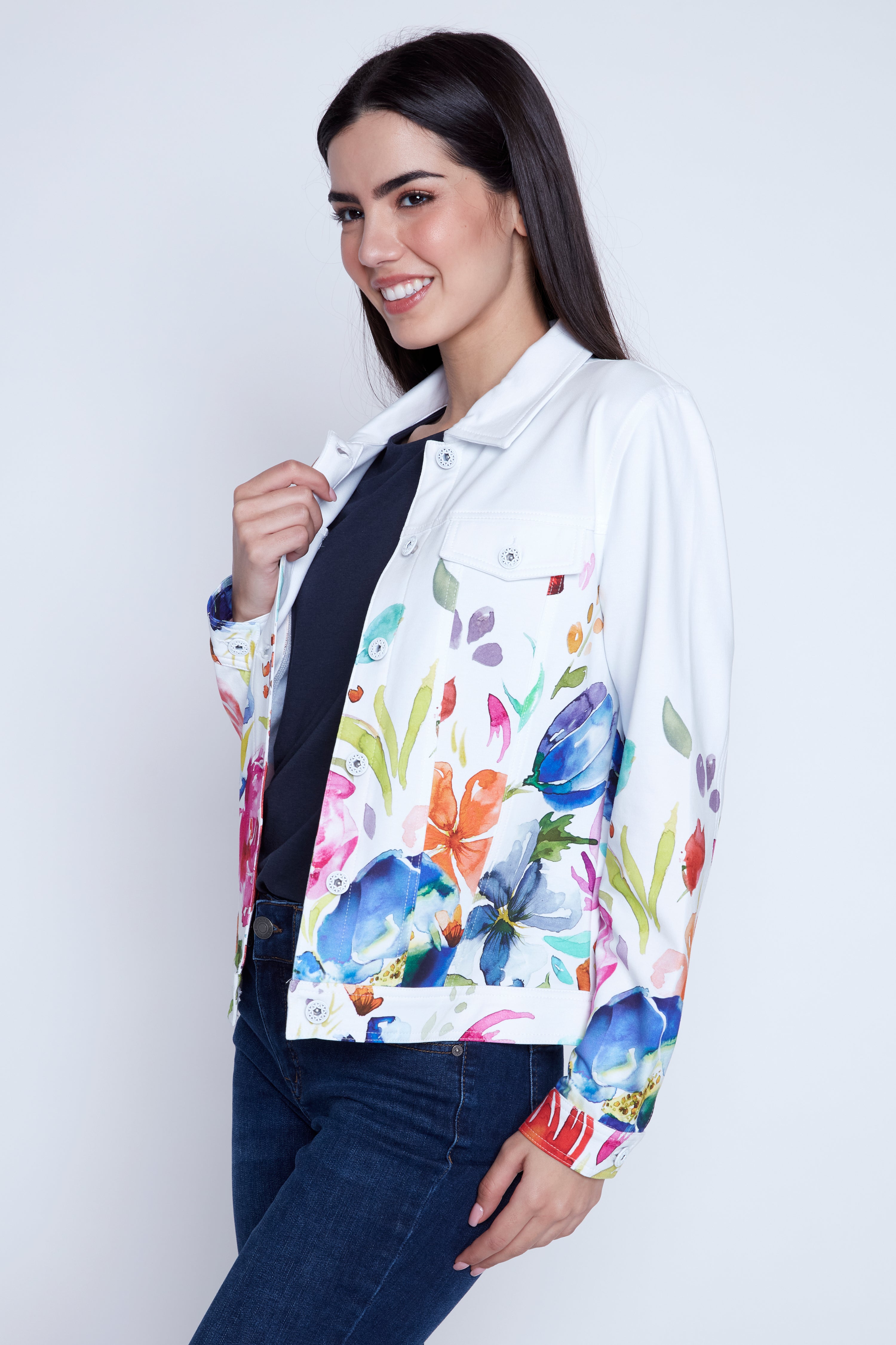 Floral border knit jacket
