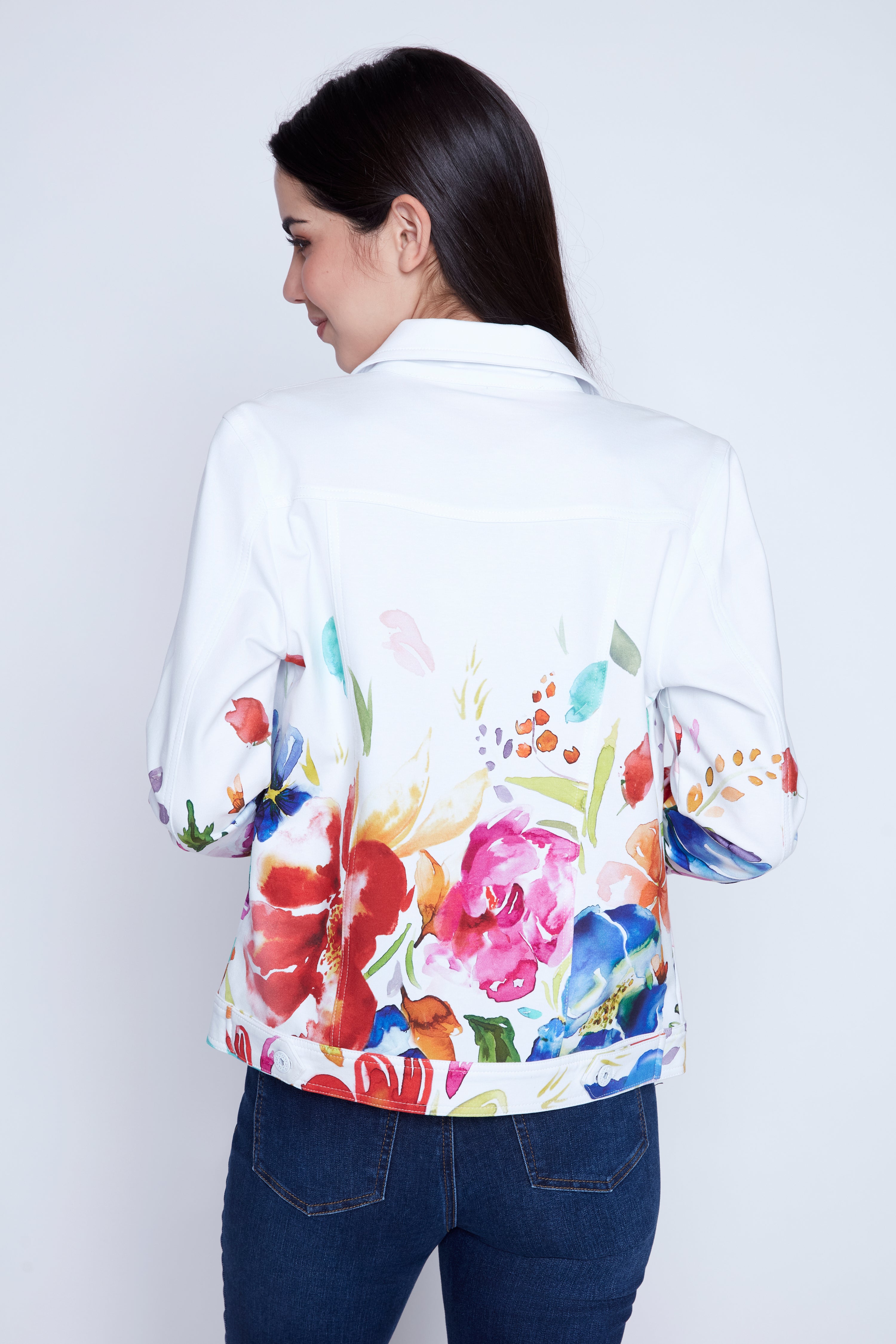 Floral border knit jacket