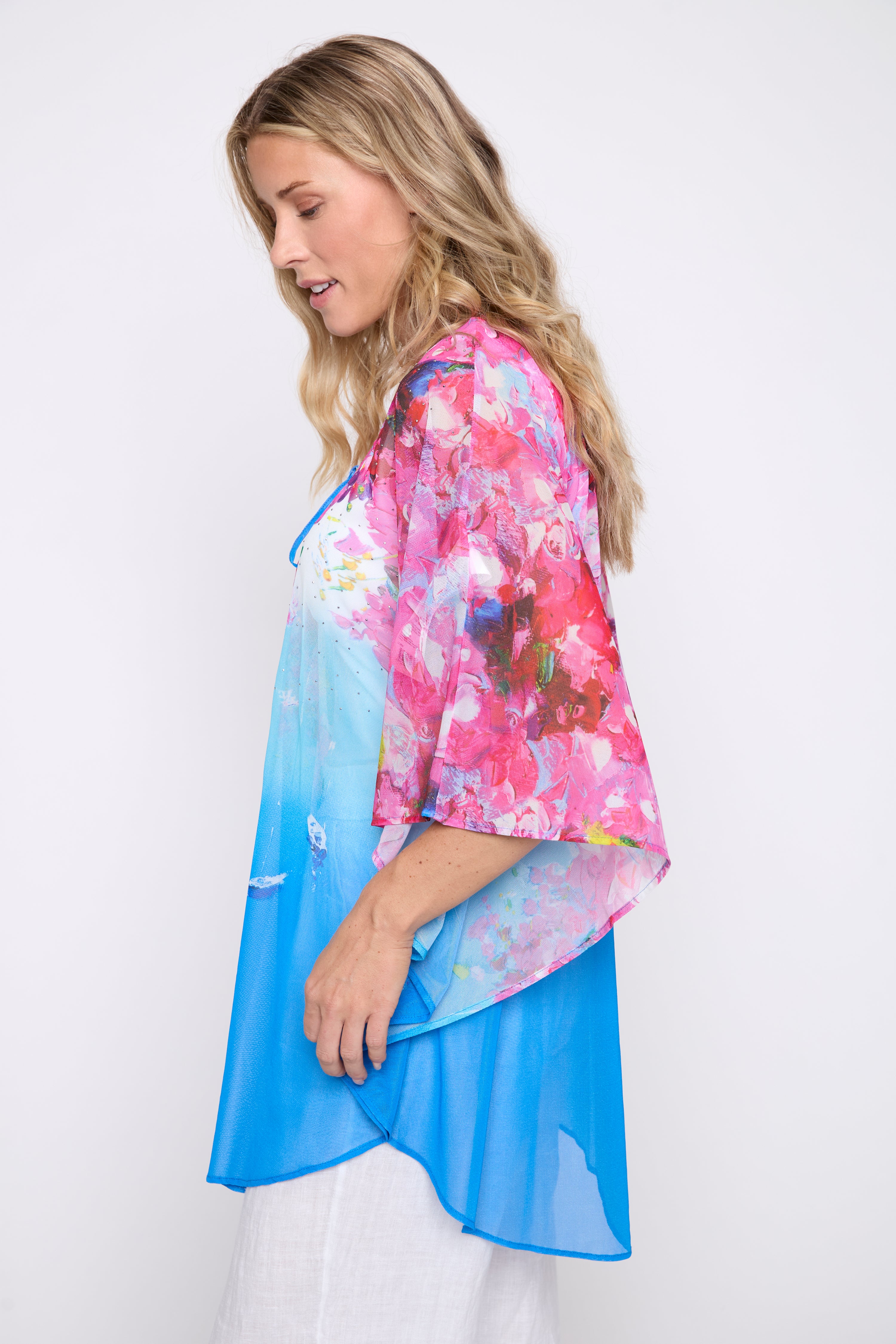 Capri print mesh poncho