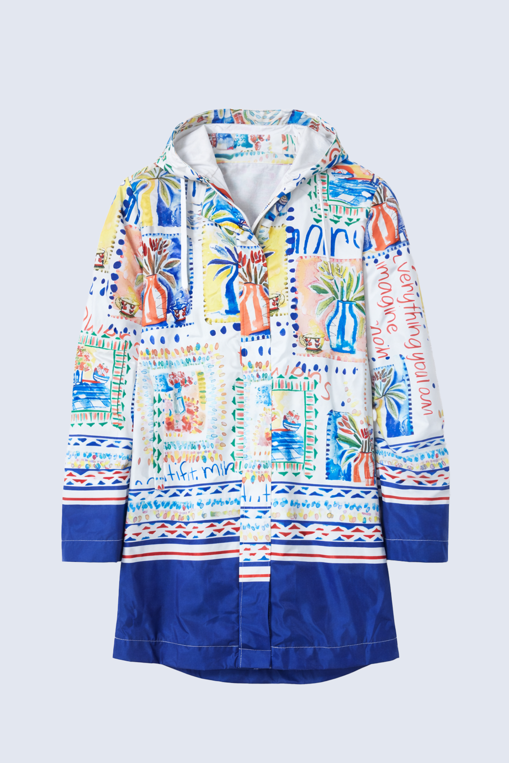 Floral tiles print raincoat