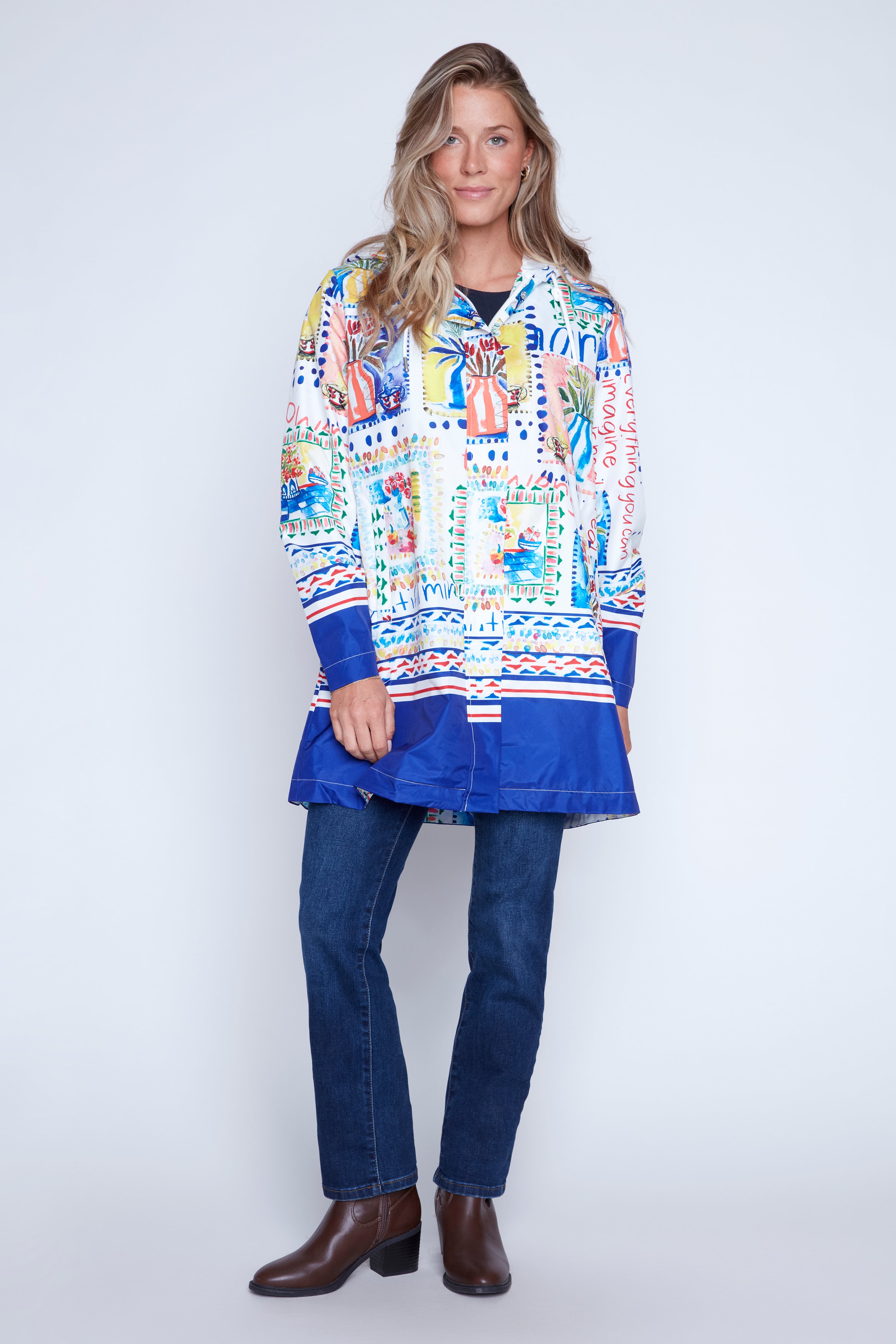 Floral tiles print raincoat