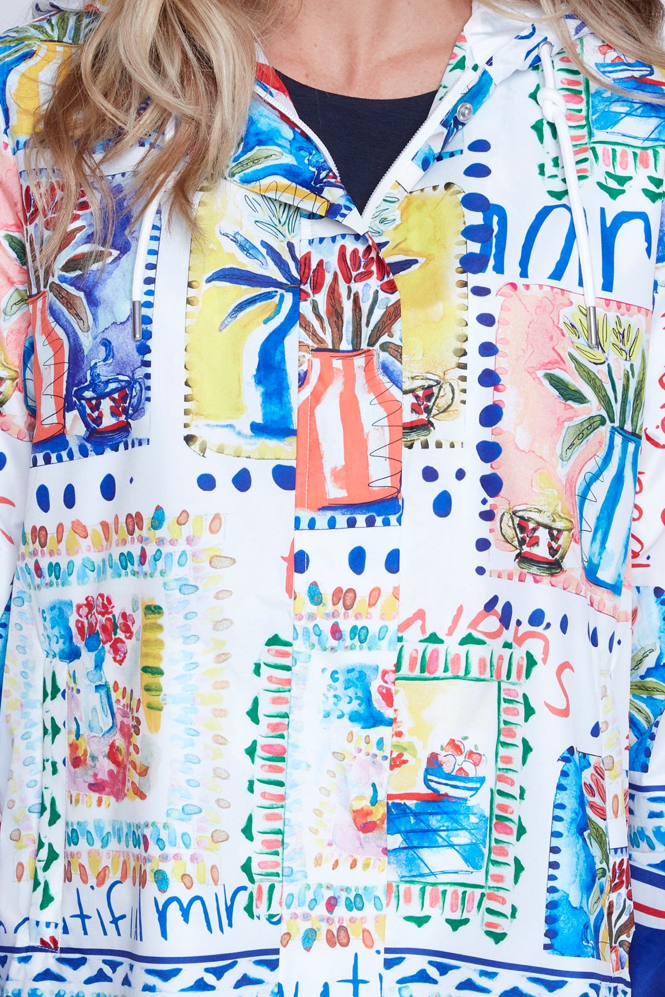 Floral tiles print raincoat