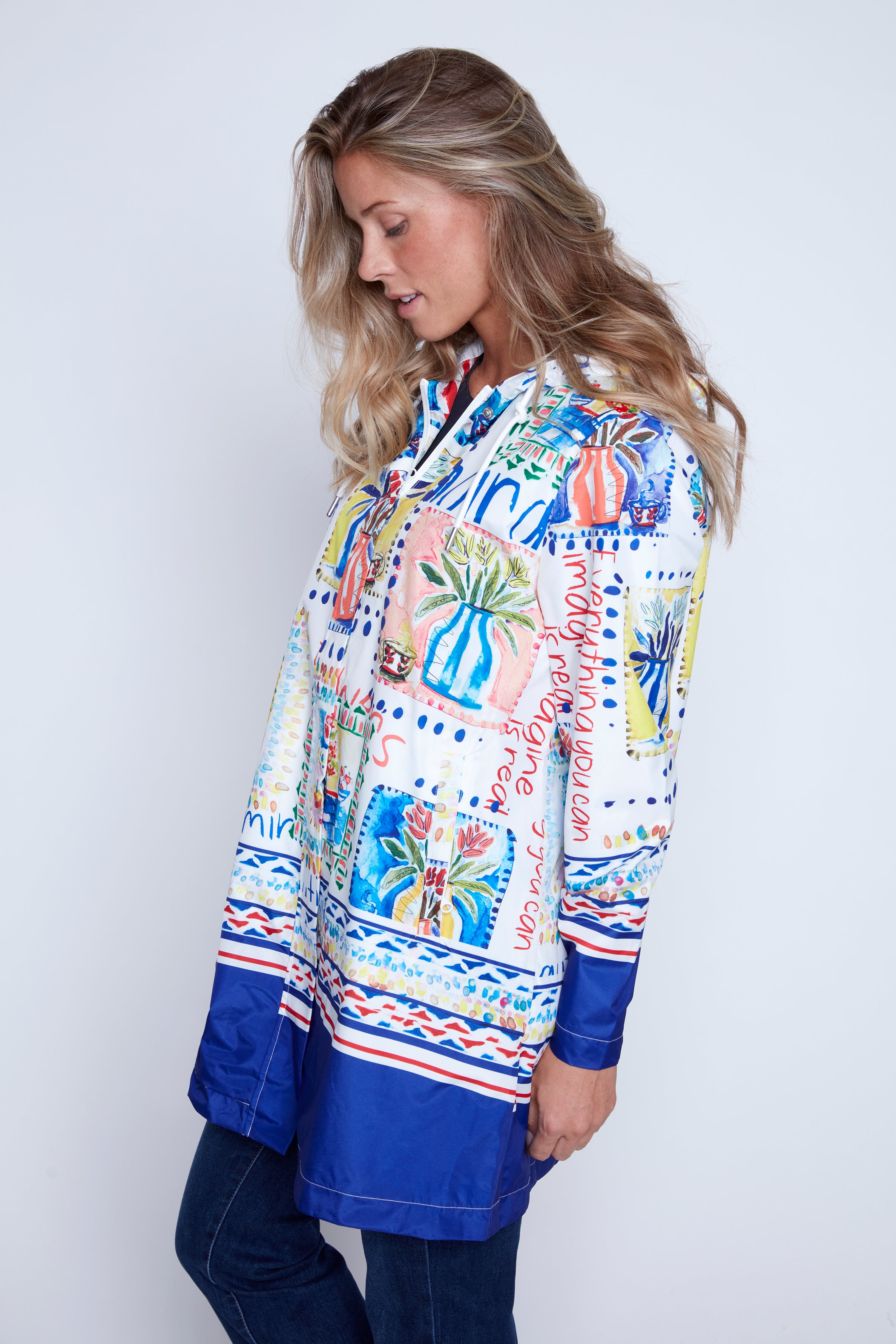 Floral tiles print raincoat
