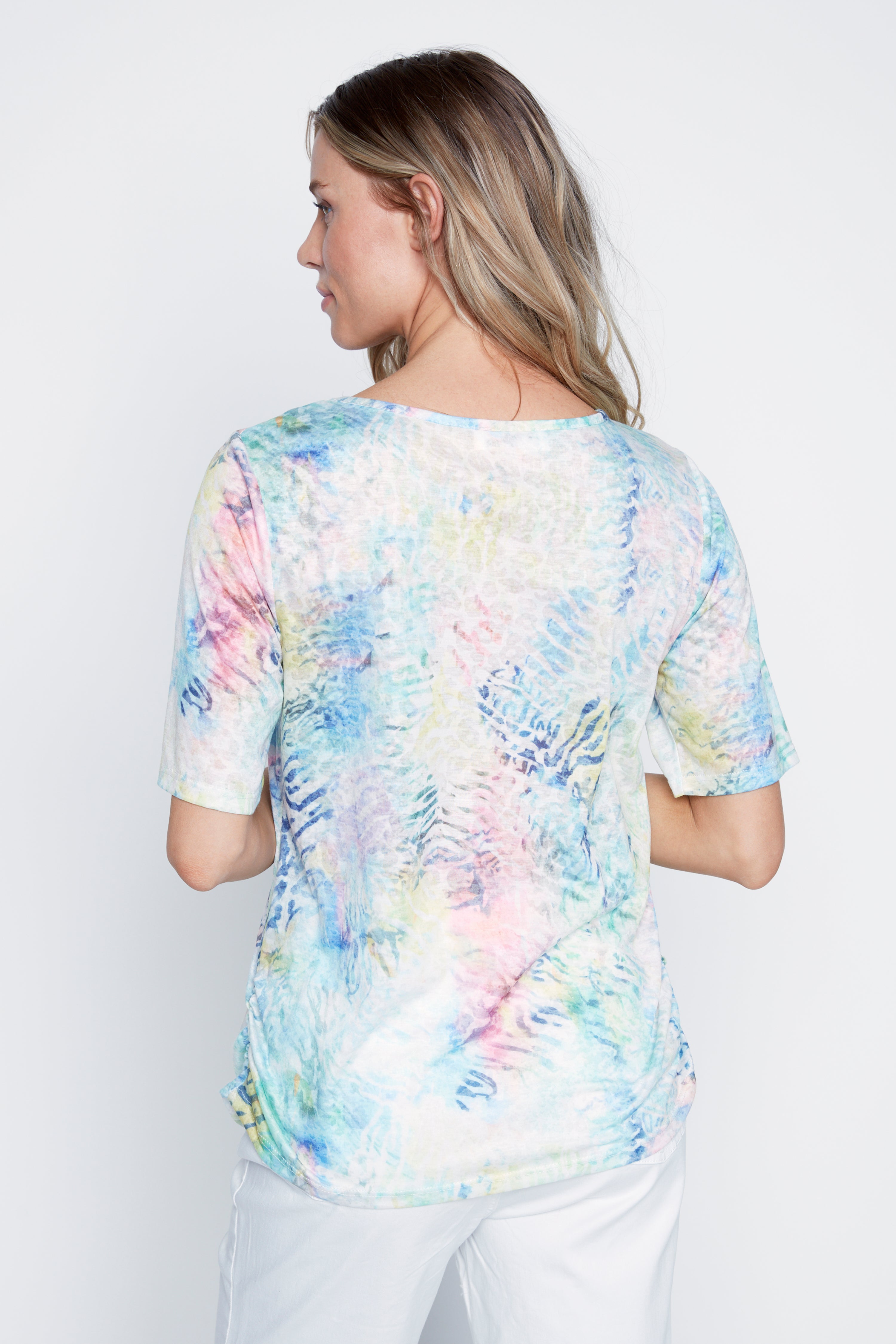 Burn out t-shirt with shirring