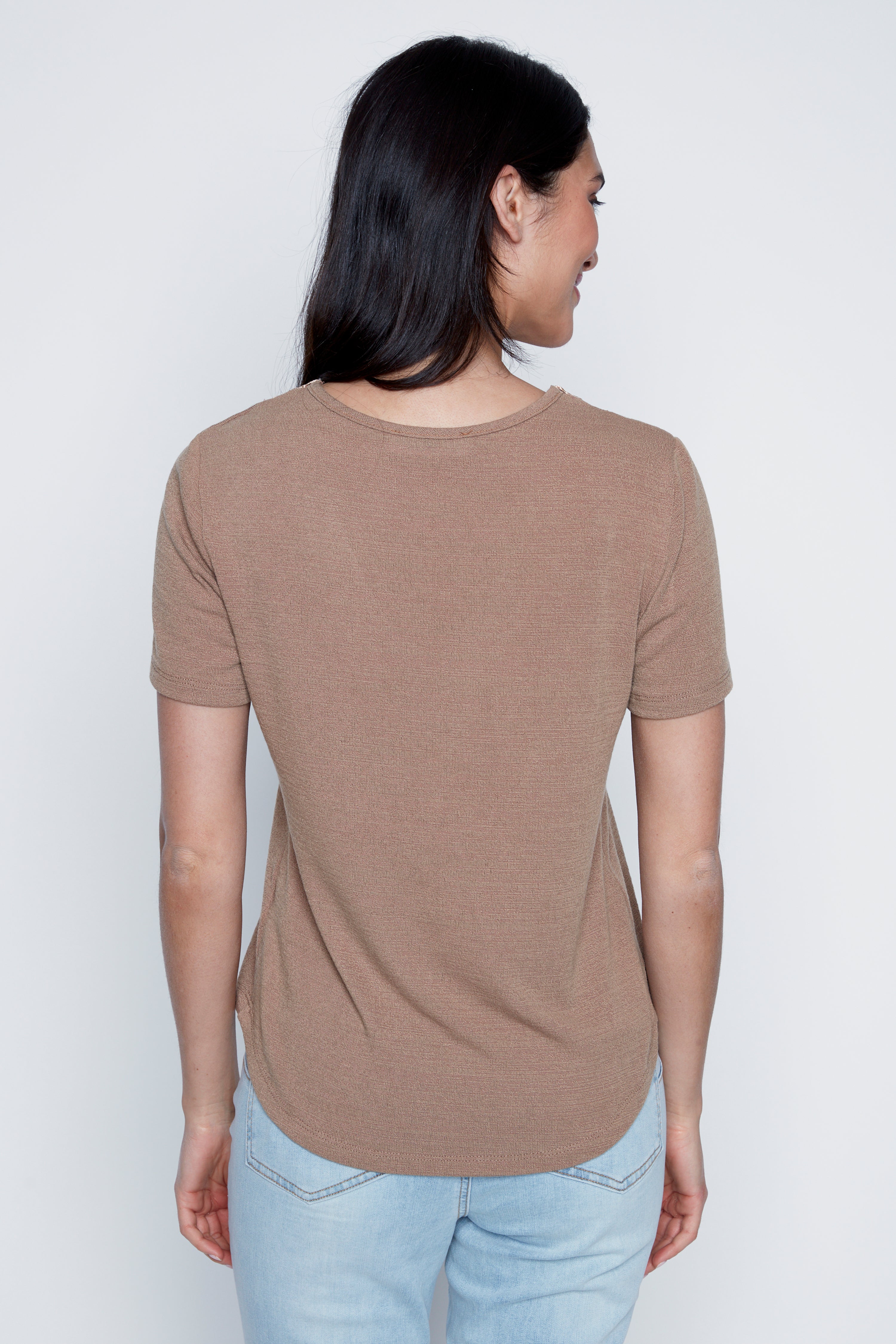 Solid crochet neck top