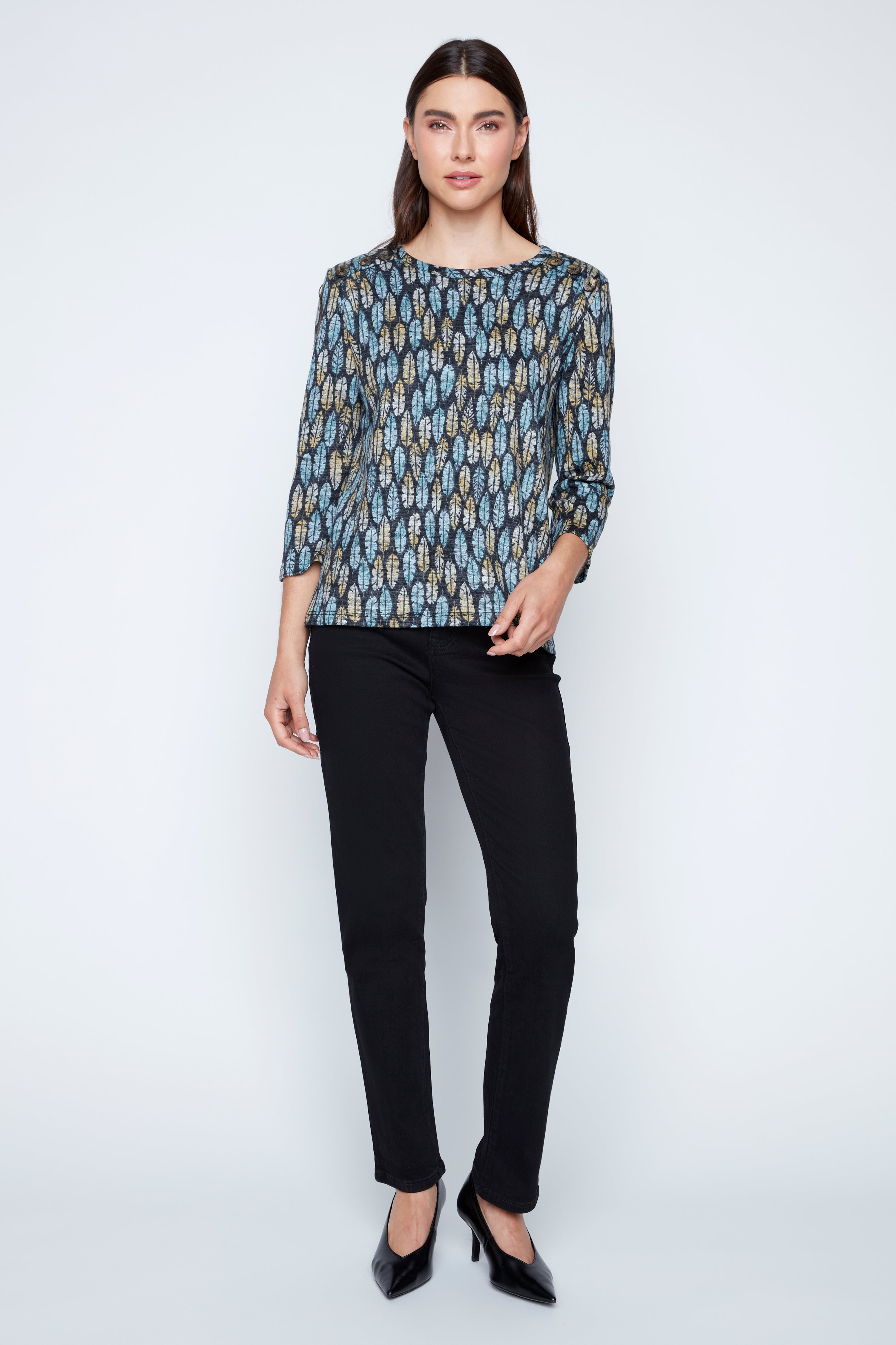 Feather print knit top
