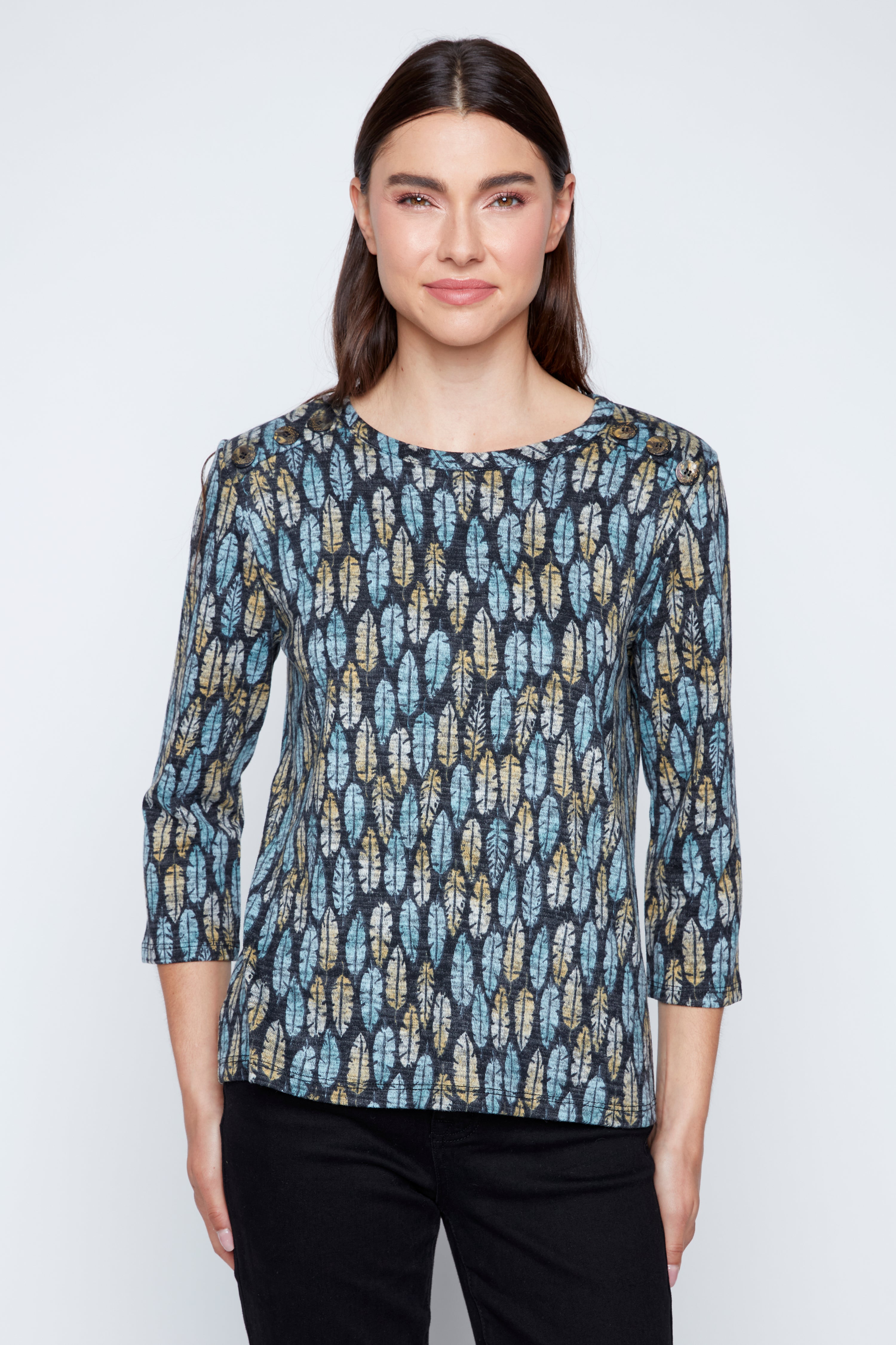Feather print knit top