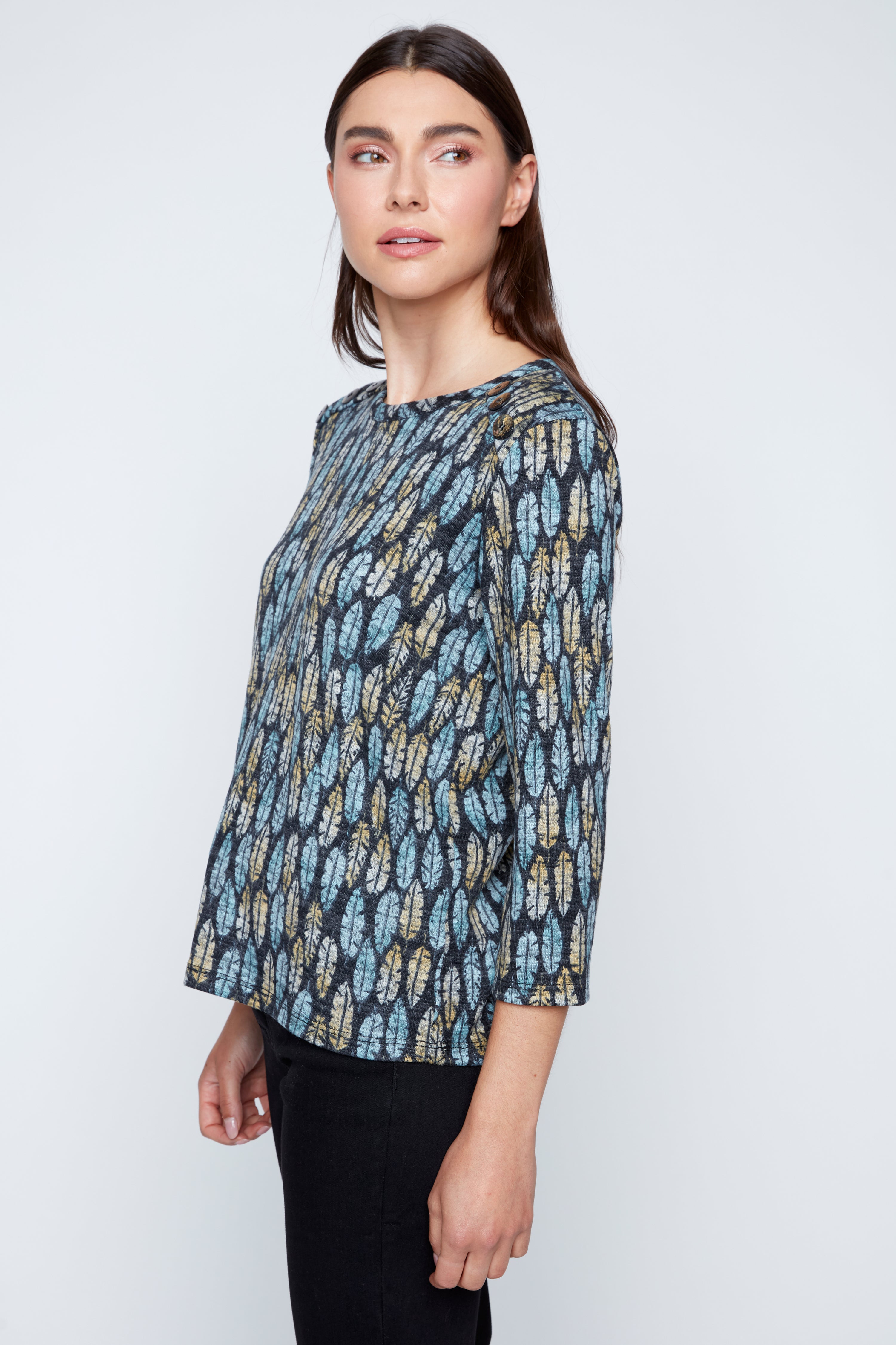 Feather print knit top