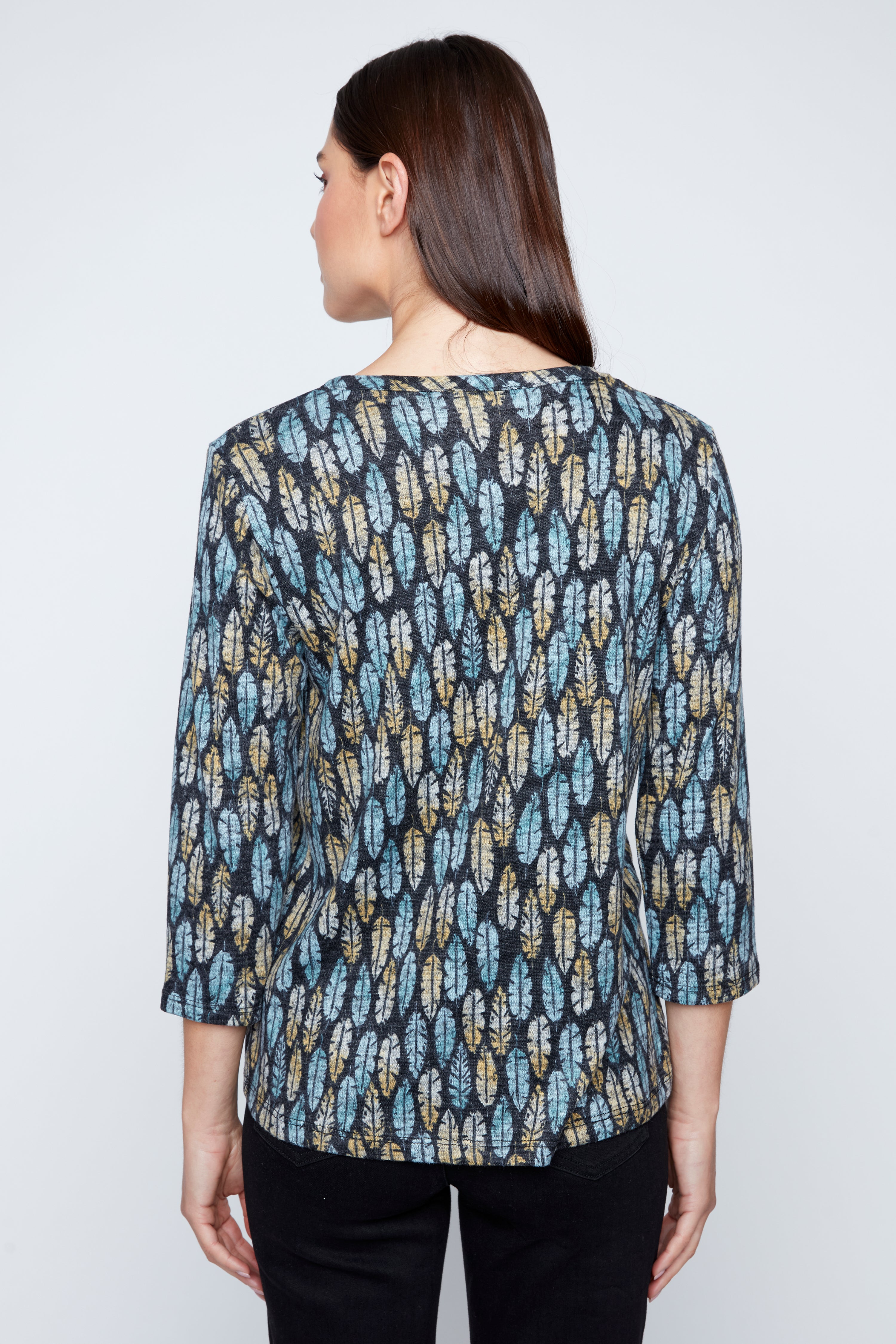 Feather print knit top