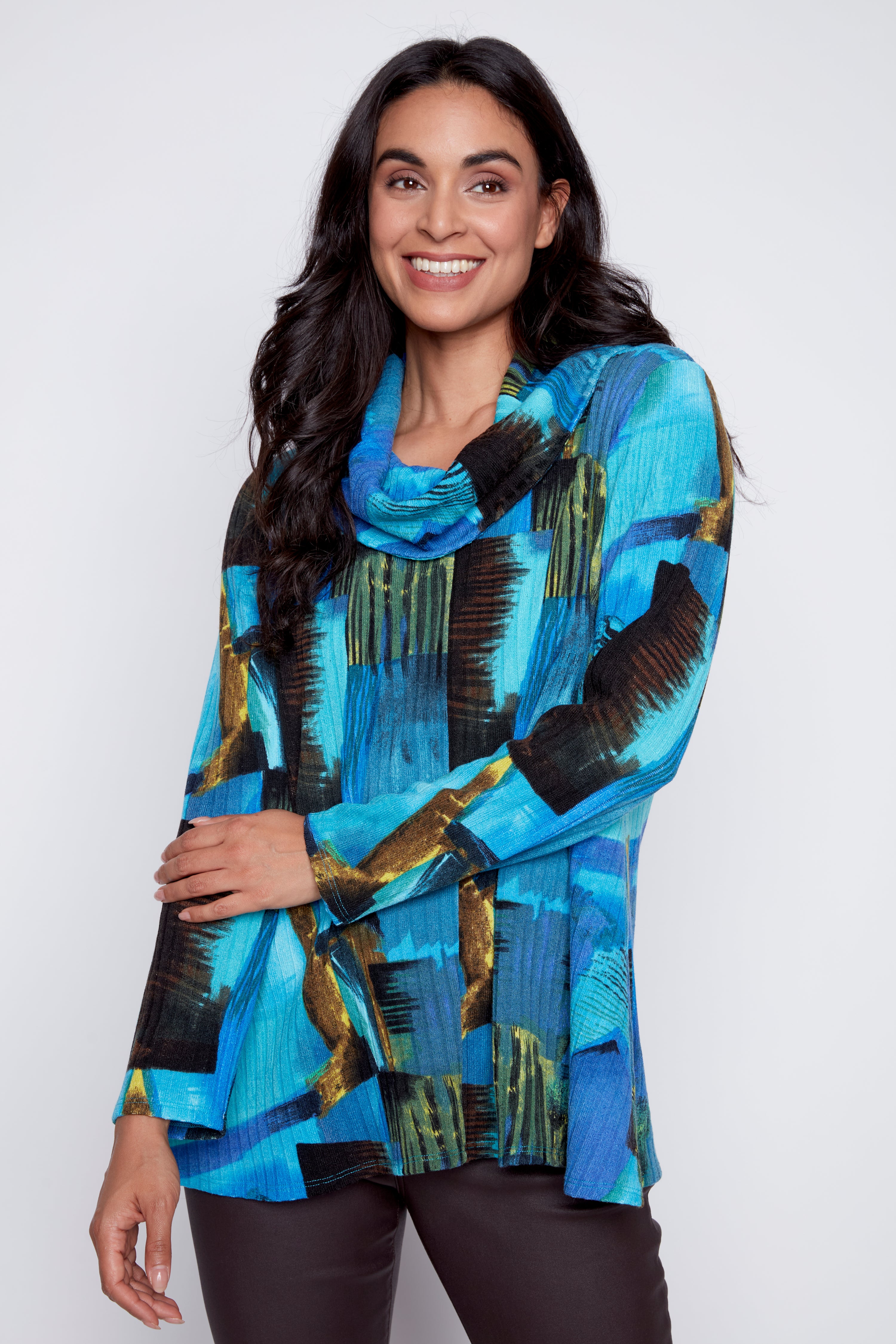 Printed rib knit tunic