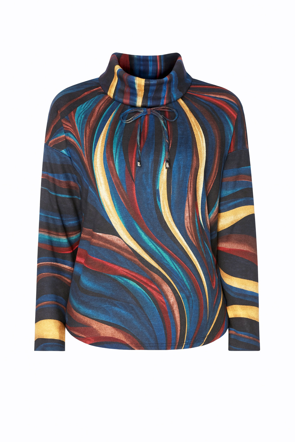 Abstract print cowl neck top