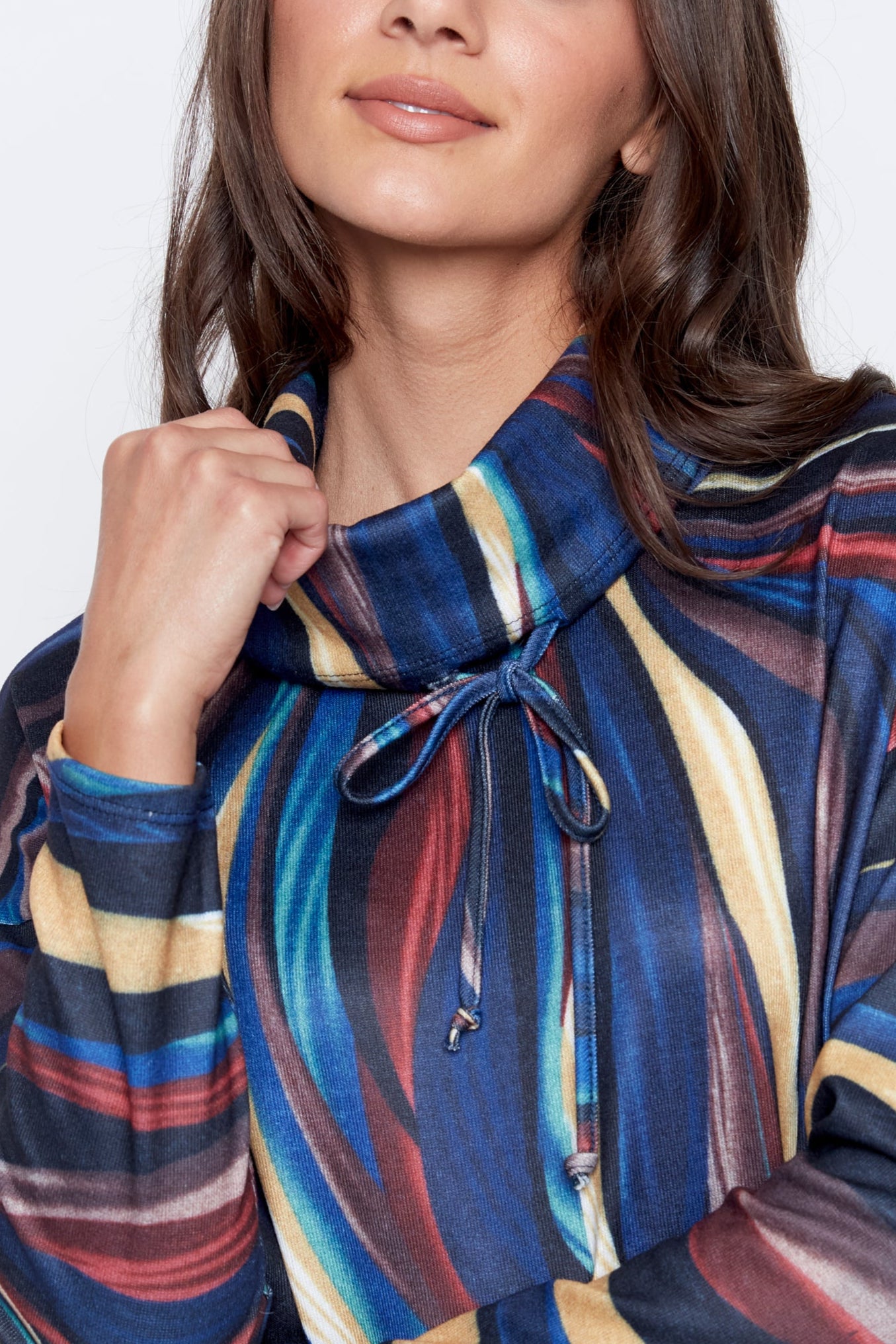 Abstract print cowl neck top