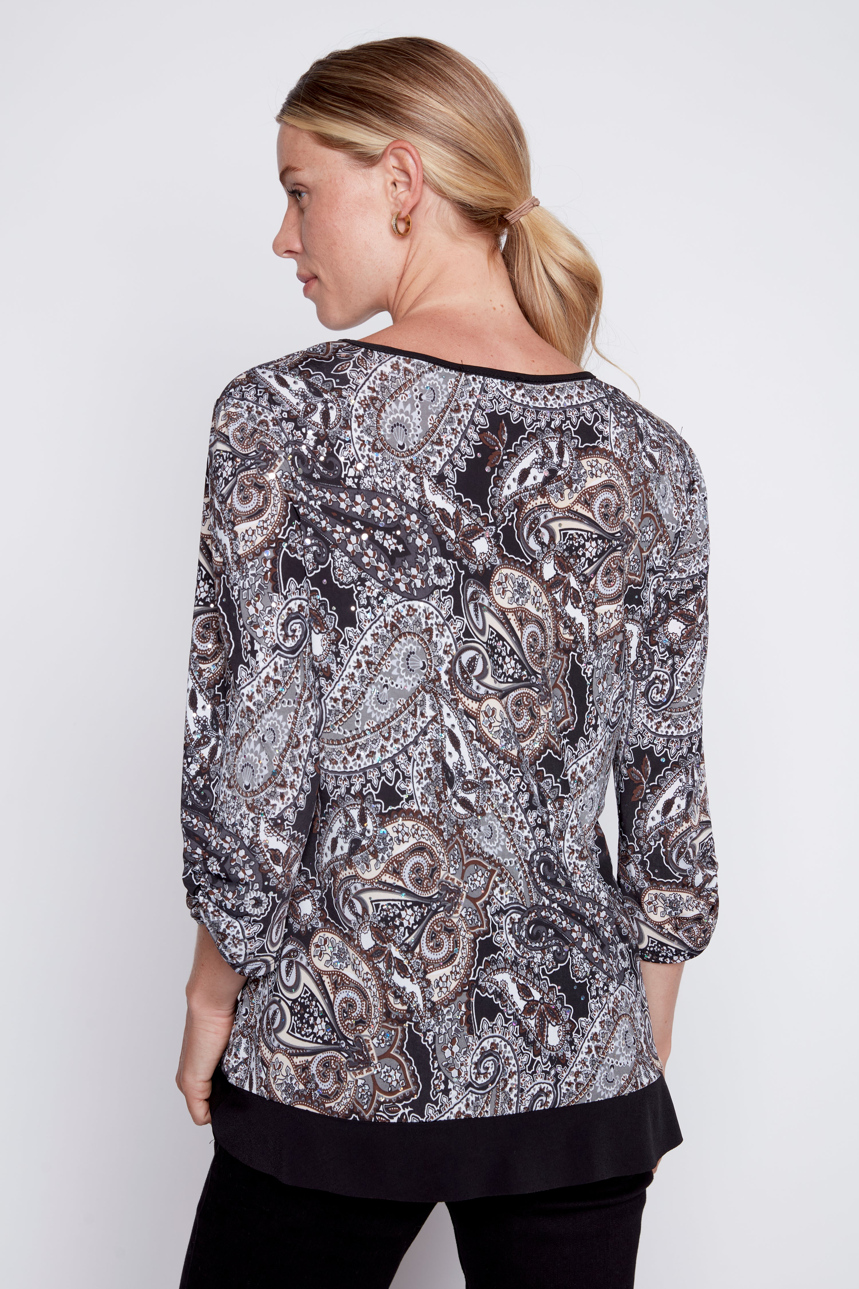 Chiffon trim paisley sequin top