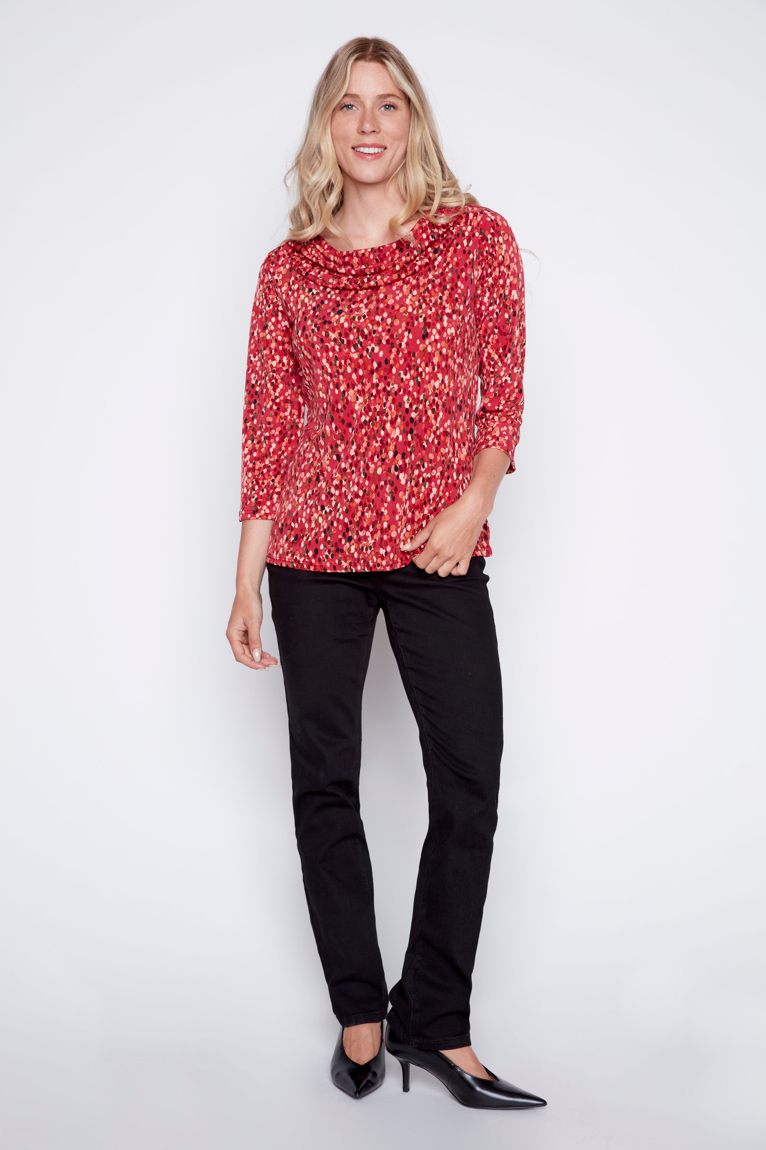 Drop neck mini dot print top