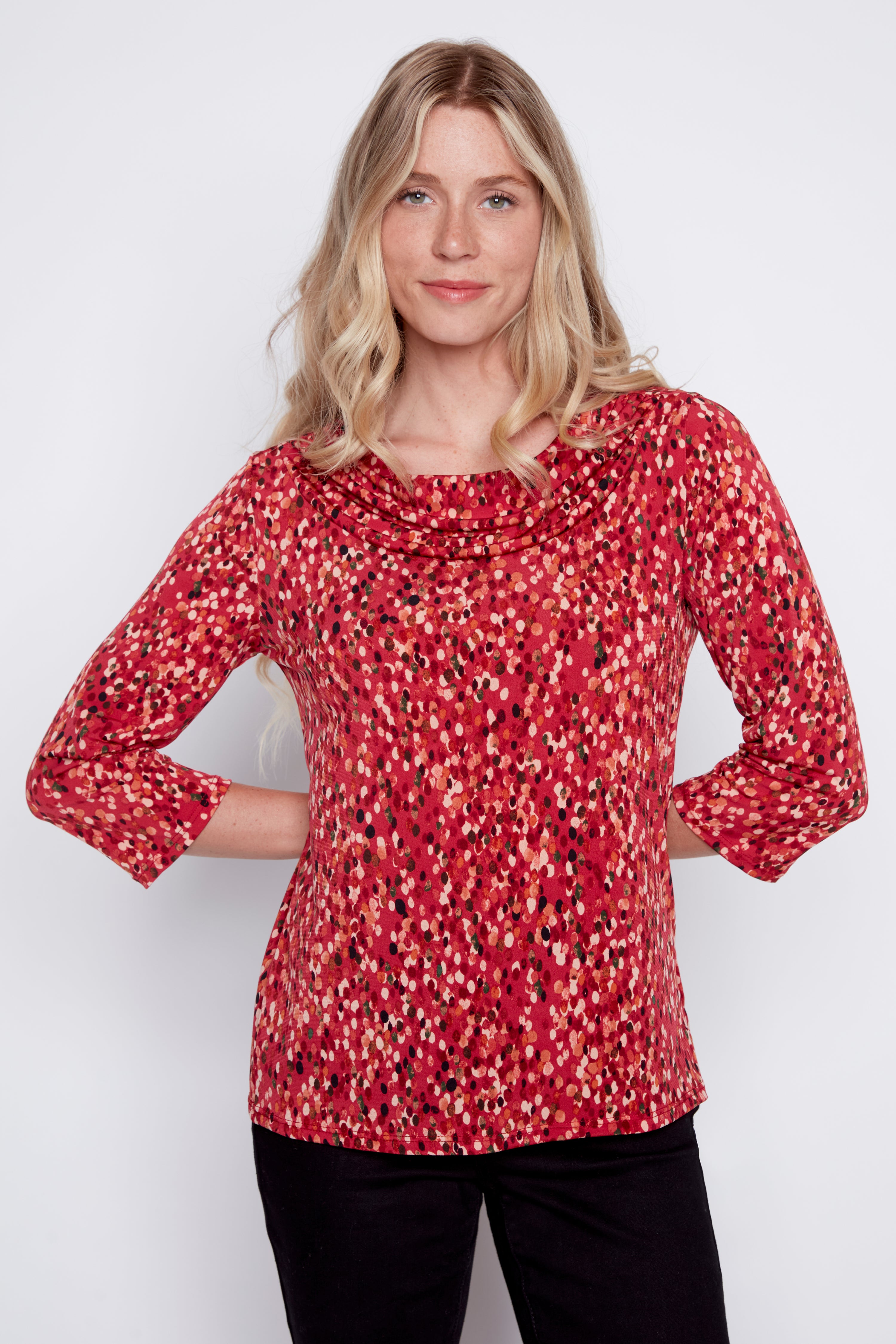 Drop neck mini dot print top