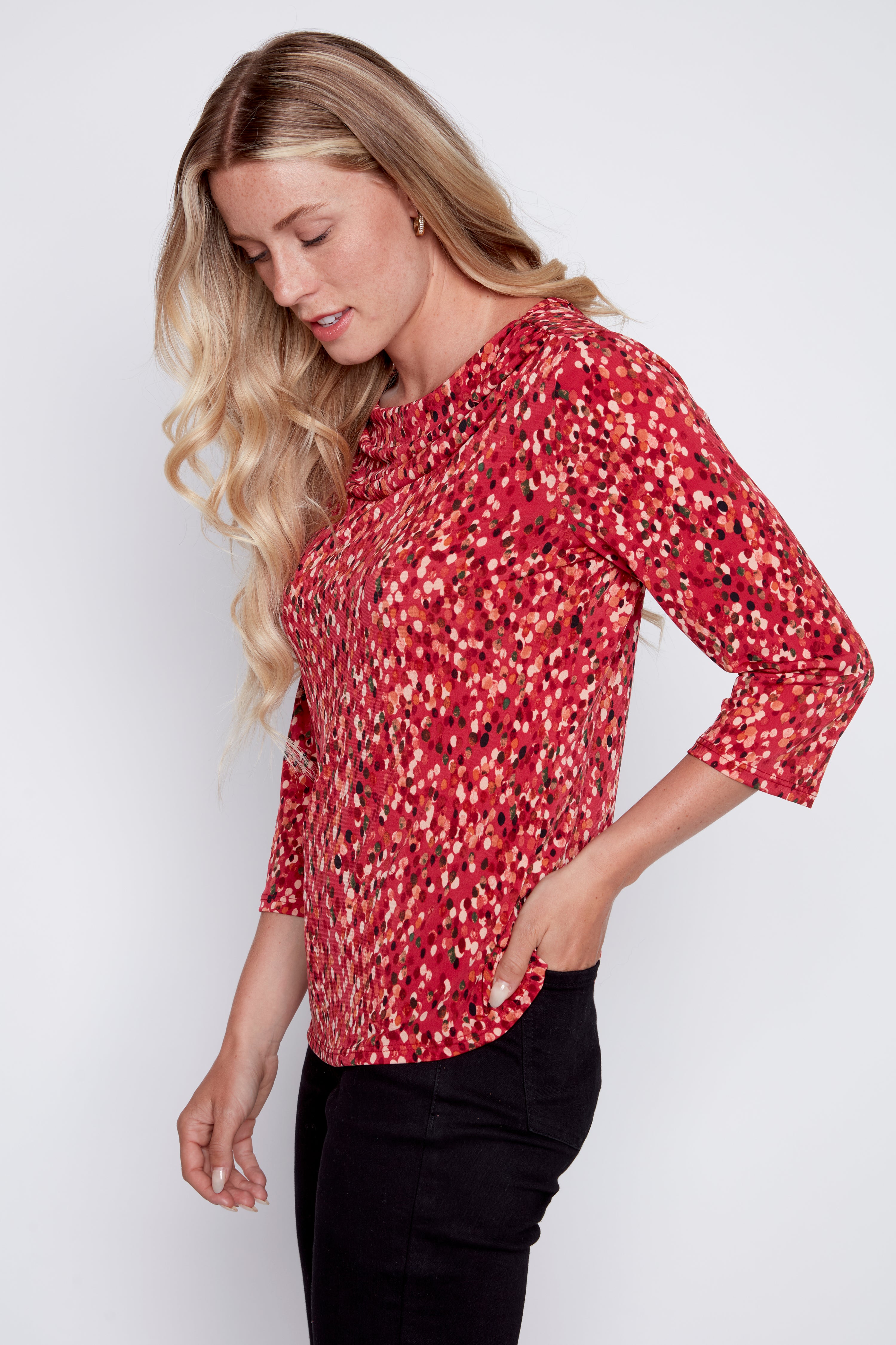 Drop neck mini dot print top