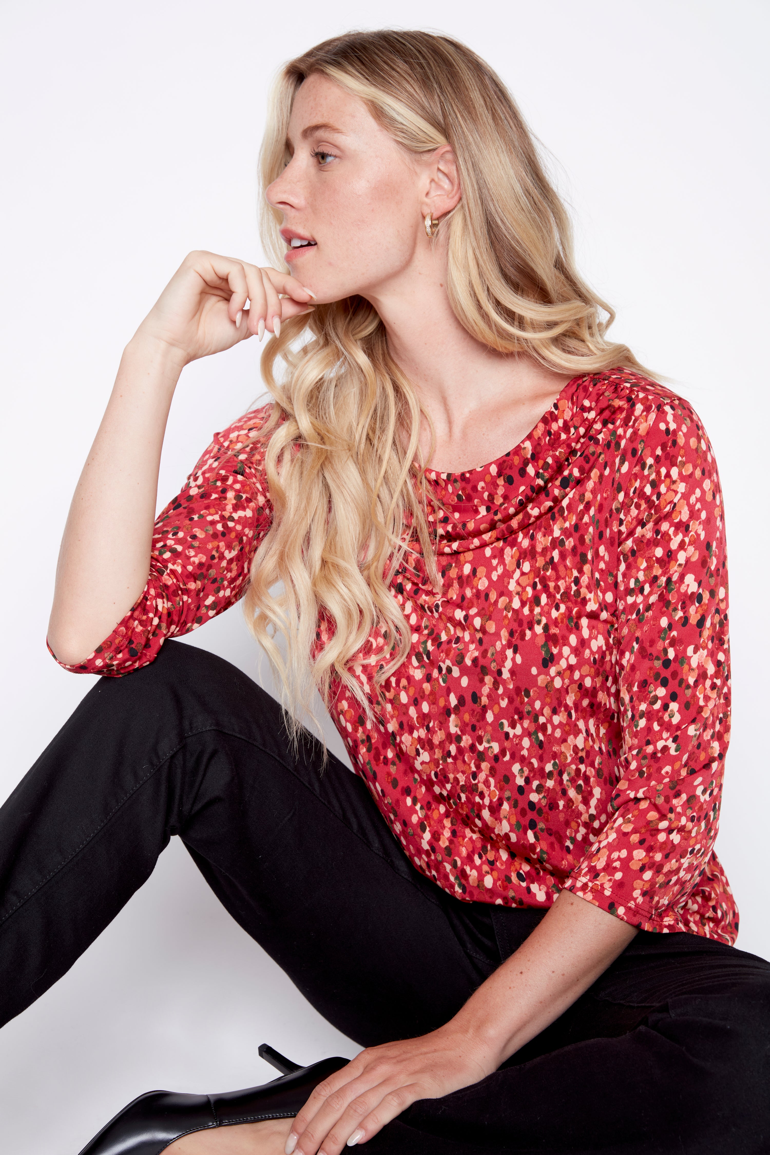 Drop neck mini dot print top