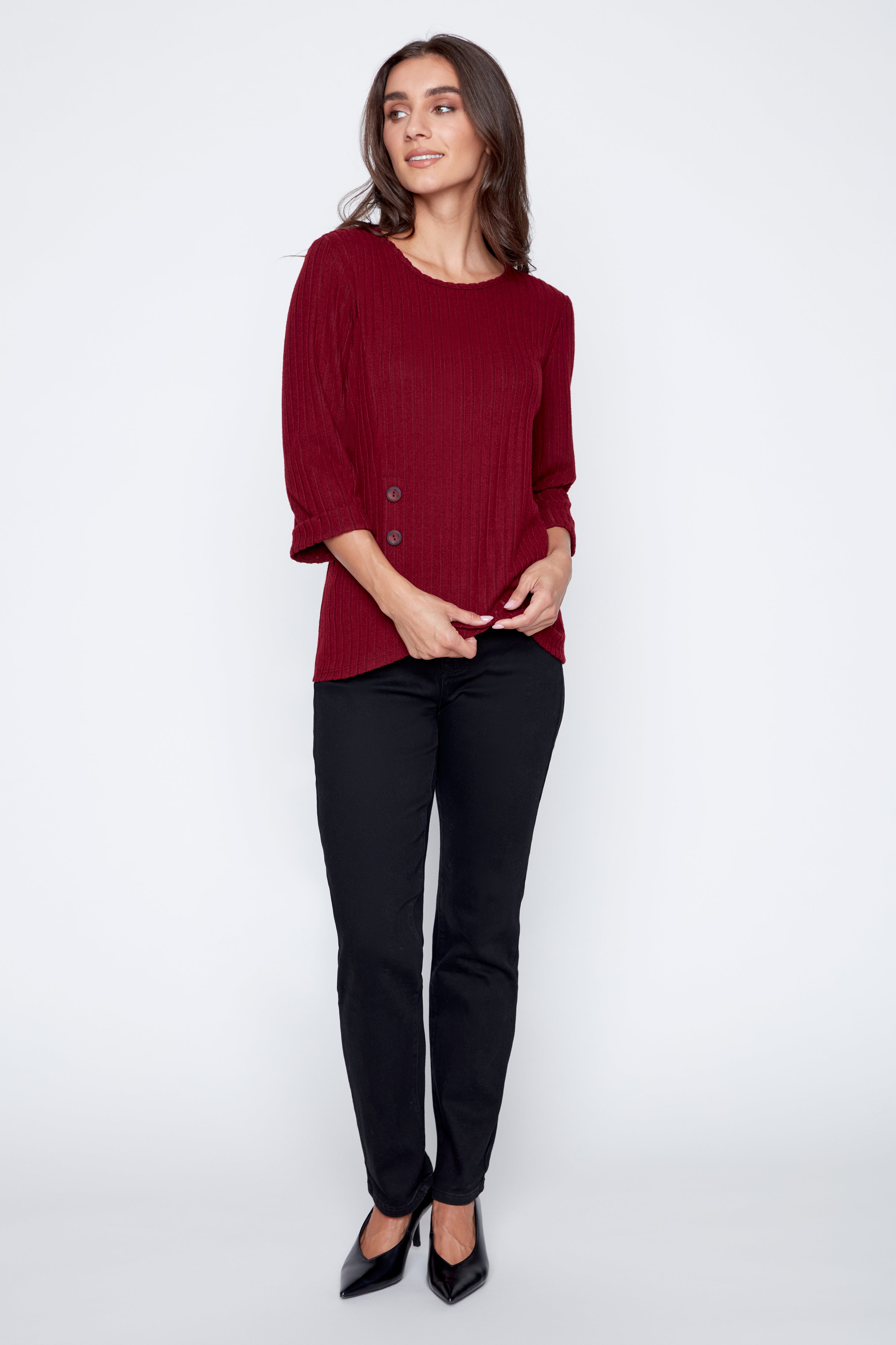 Asymmetric front button detail top