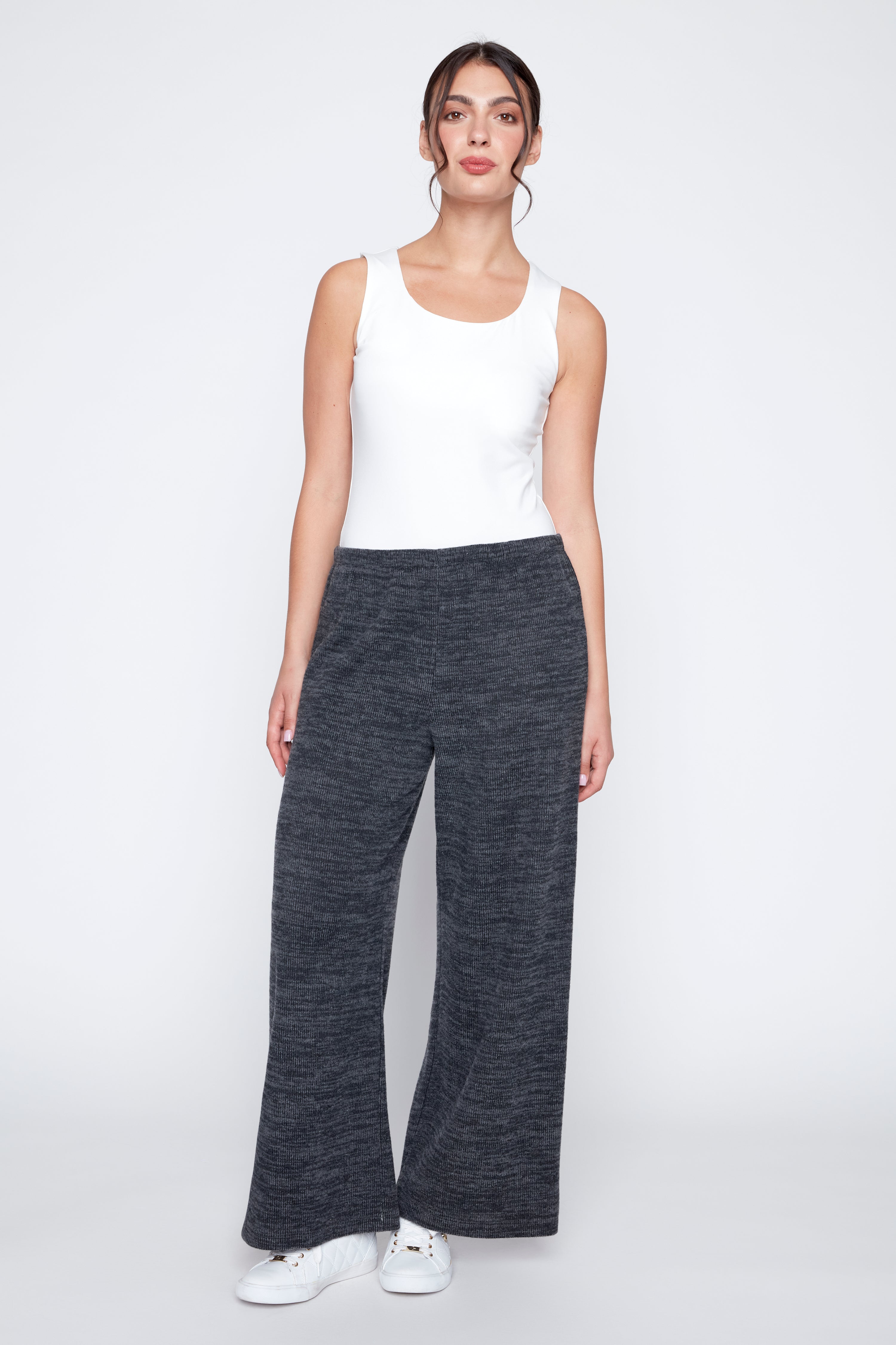 Wide leg rib knit pant