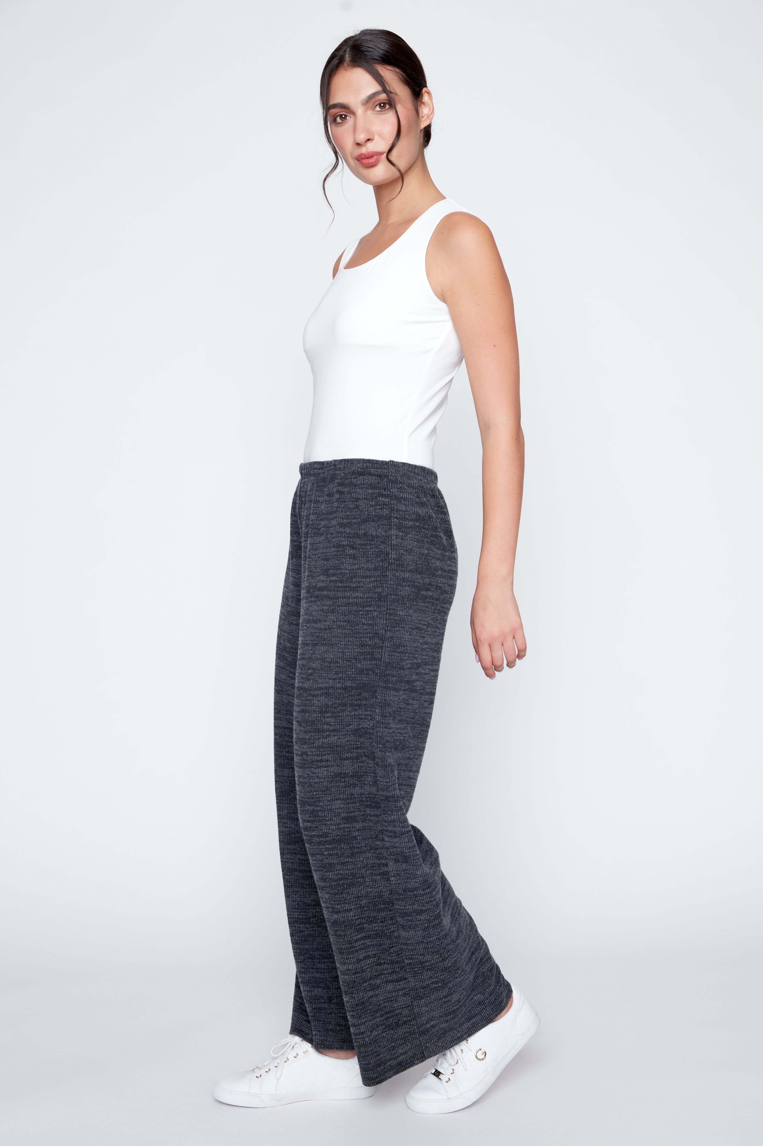 Wide leg rib knit pant