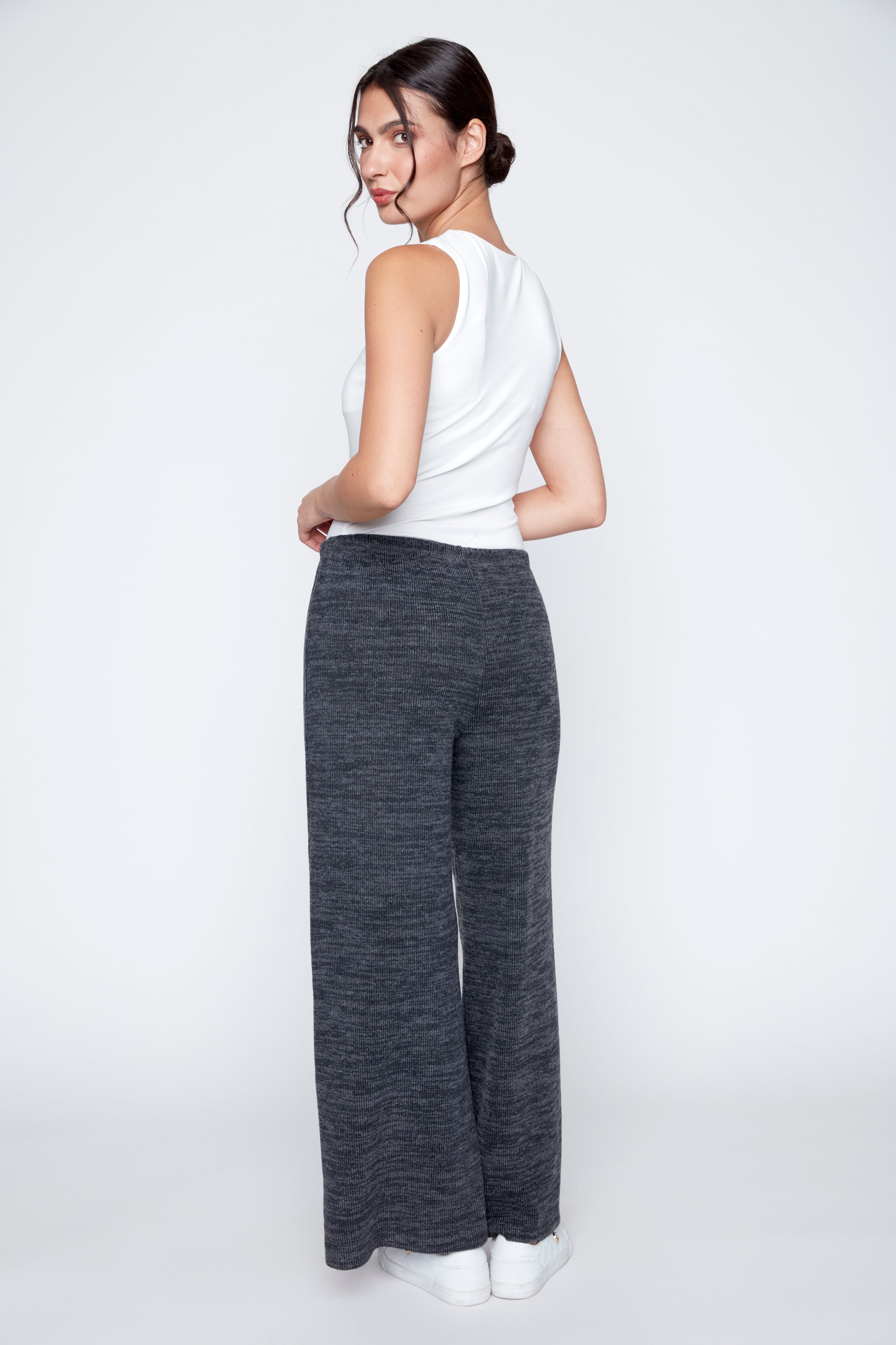 Wide leg rib knit pant