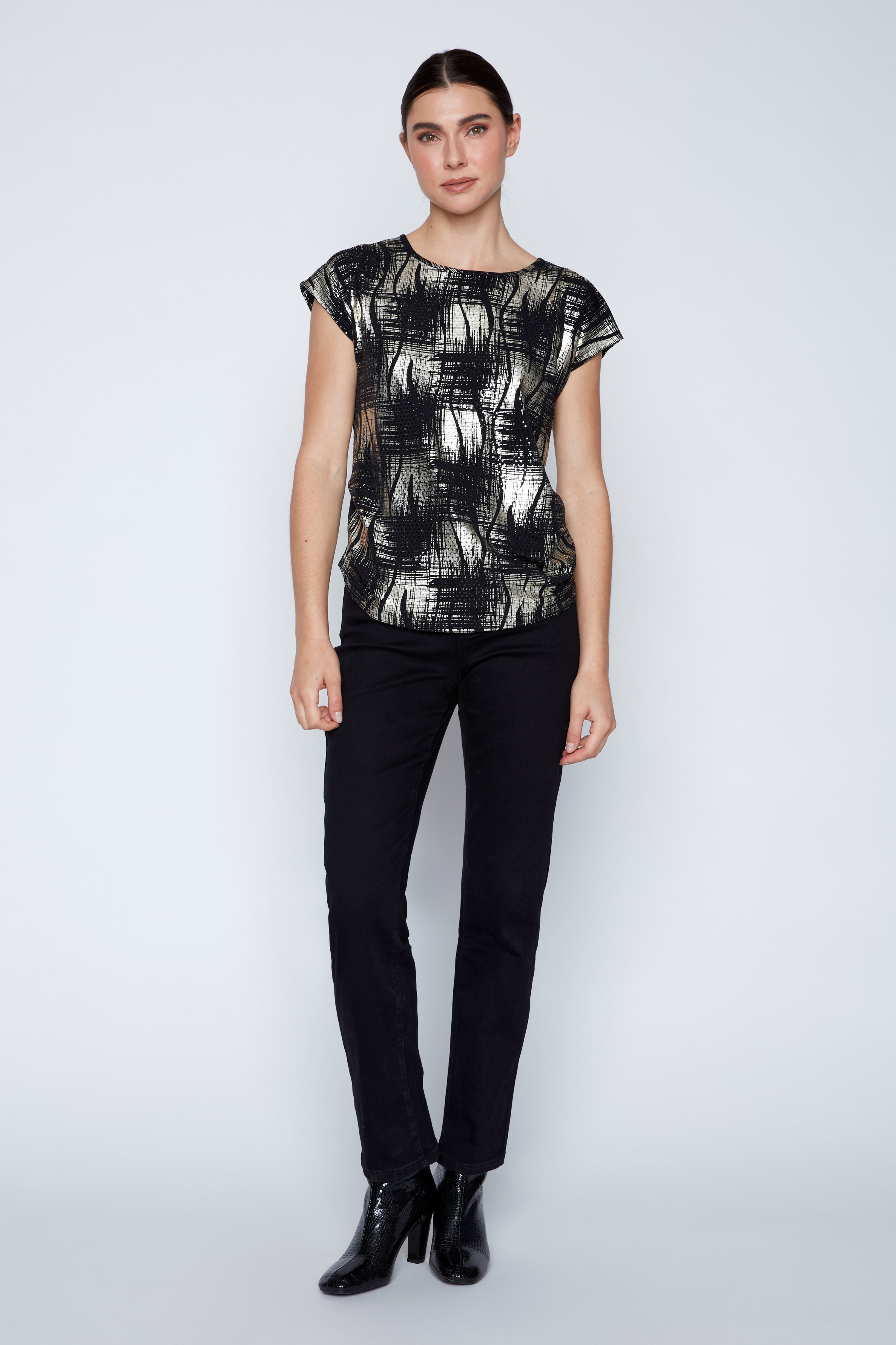 Foil knit top with sequins detail